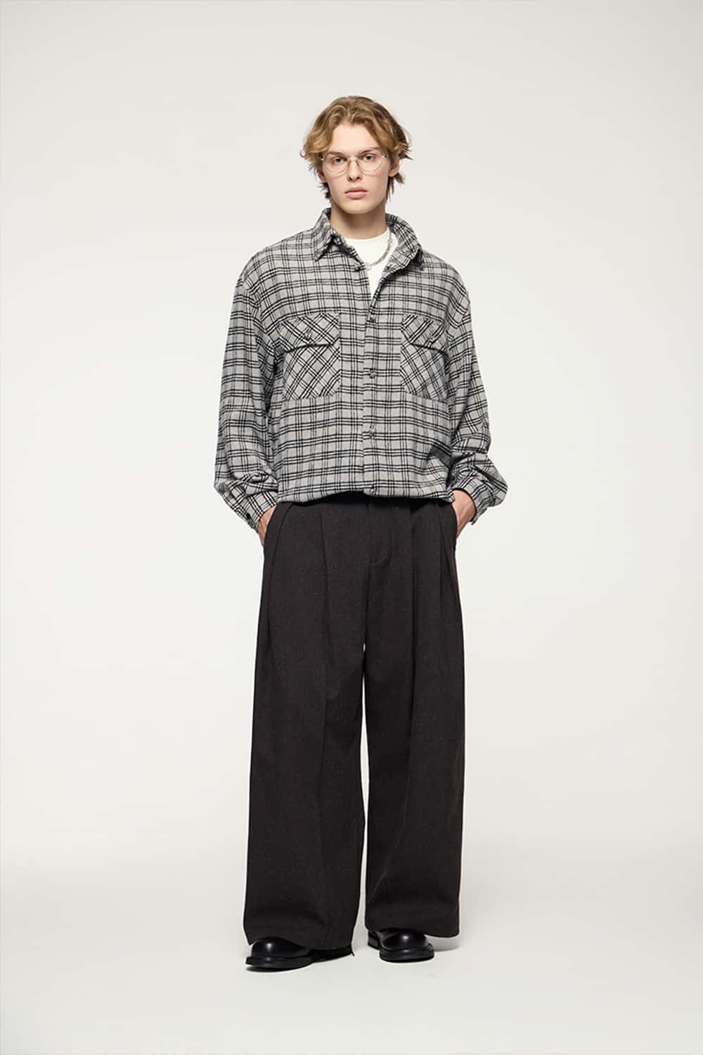 Plaid Shirt Jacket with Frog Buttons _ Long Sleeve Cardigan