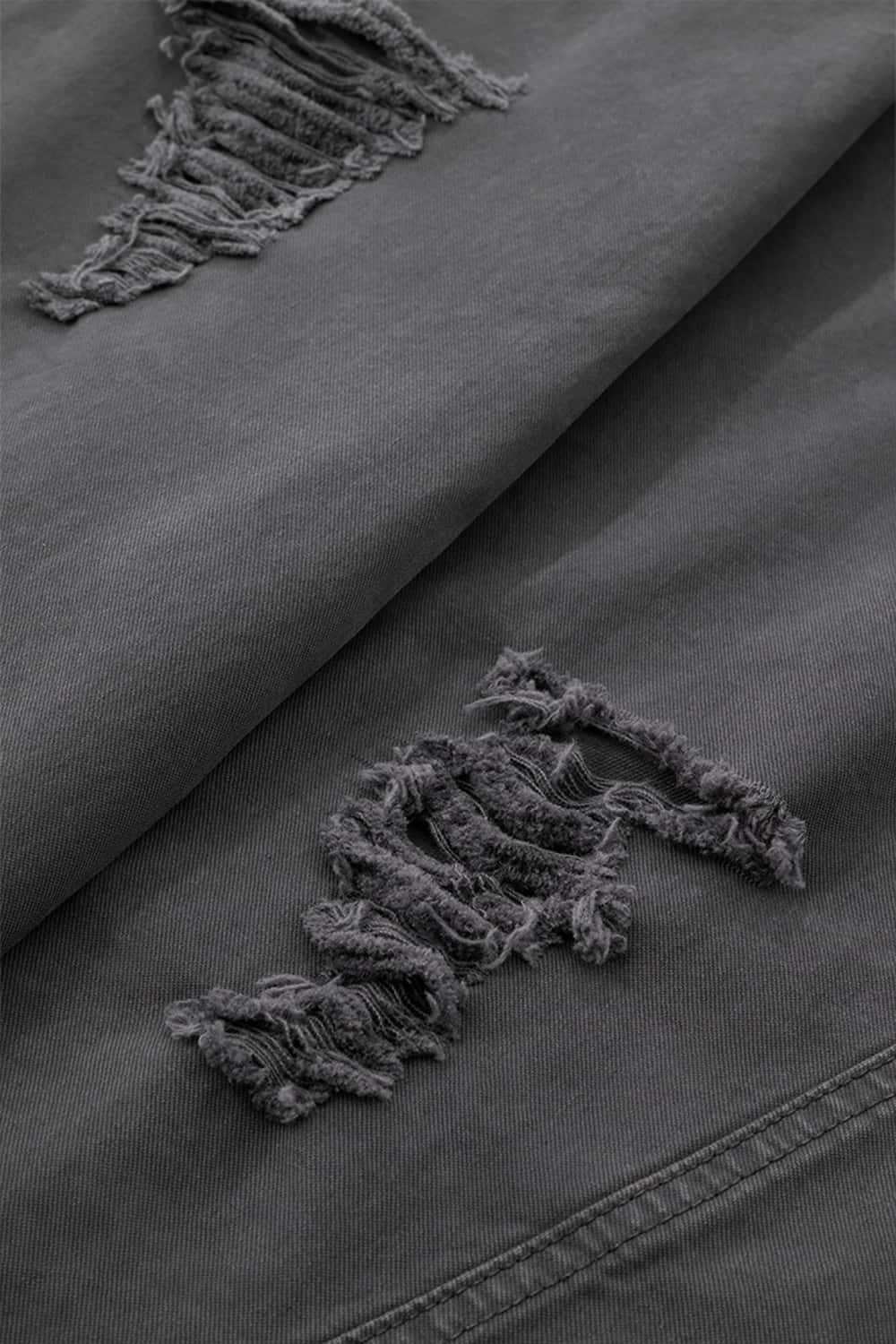 Washed Distressed Scimitar-Cut Wide-Leg Workwear Pants