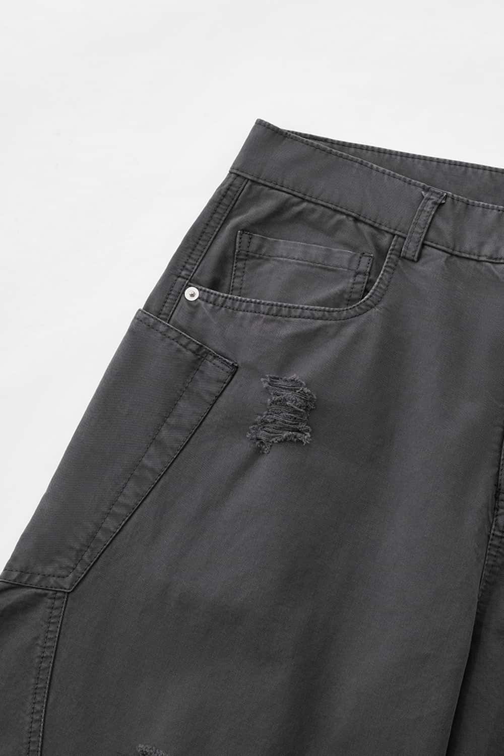 Washed Distressed Scimitar-Cut Wide-Leg Workwear Pants