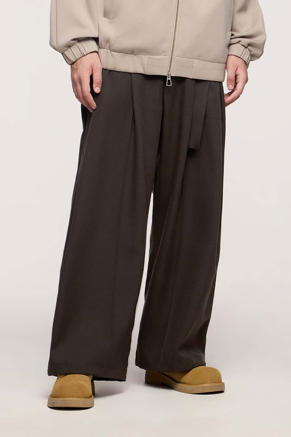 Blended Wide-Leg Draped Suit Pants