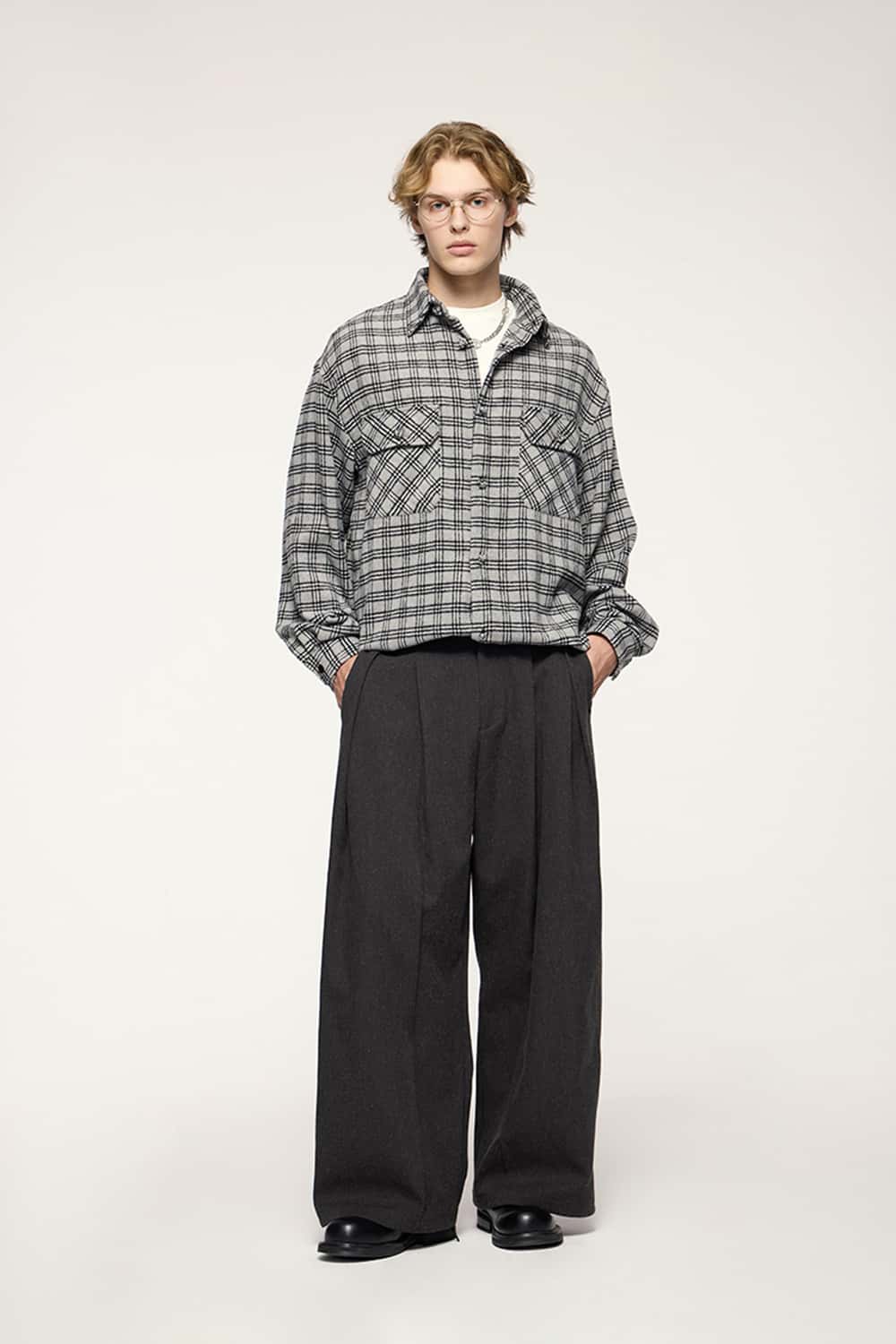 Blended Wide-Leg Draped Suit Pants