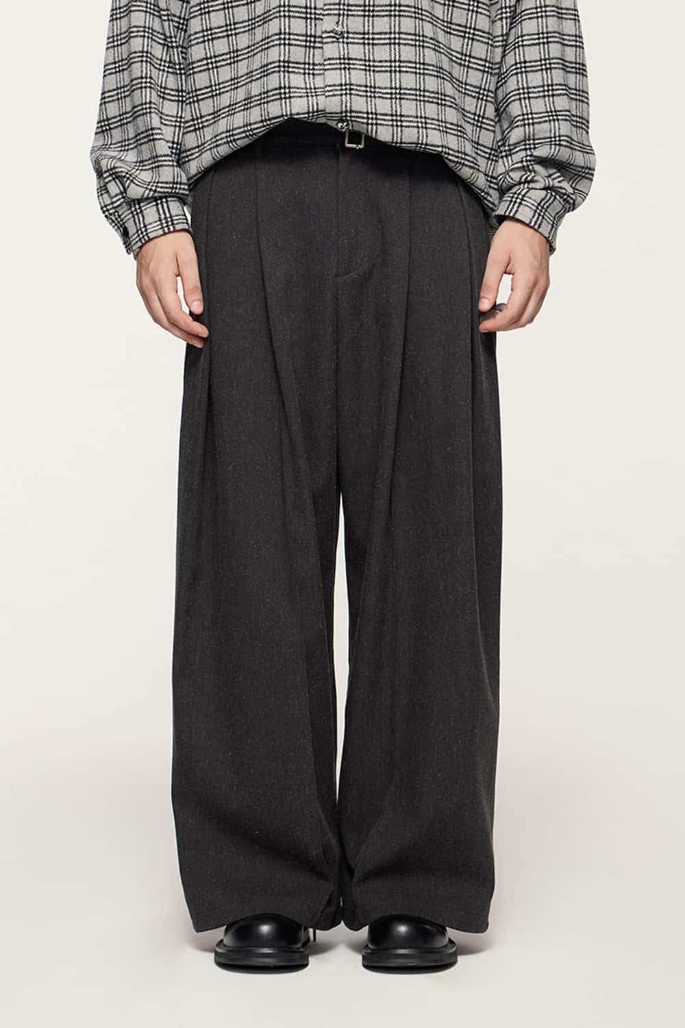 Blended Wide-Leg Draped Suit Pants