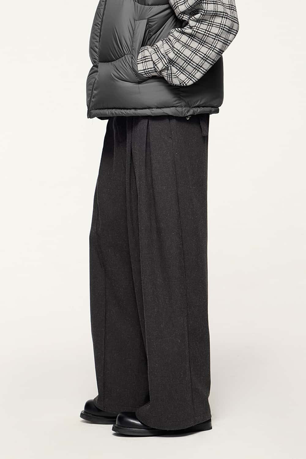 Blended Wide-Leg Draped Suit Pants