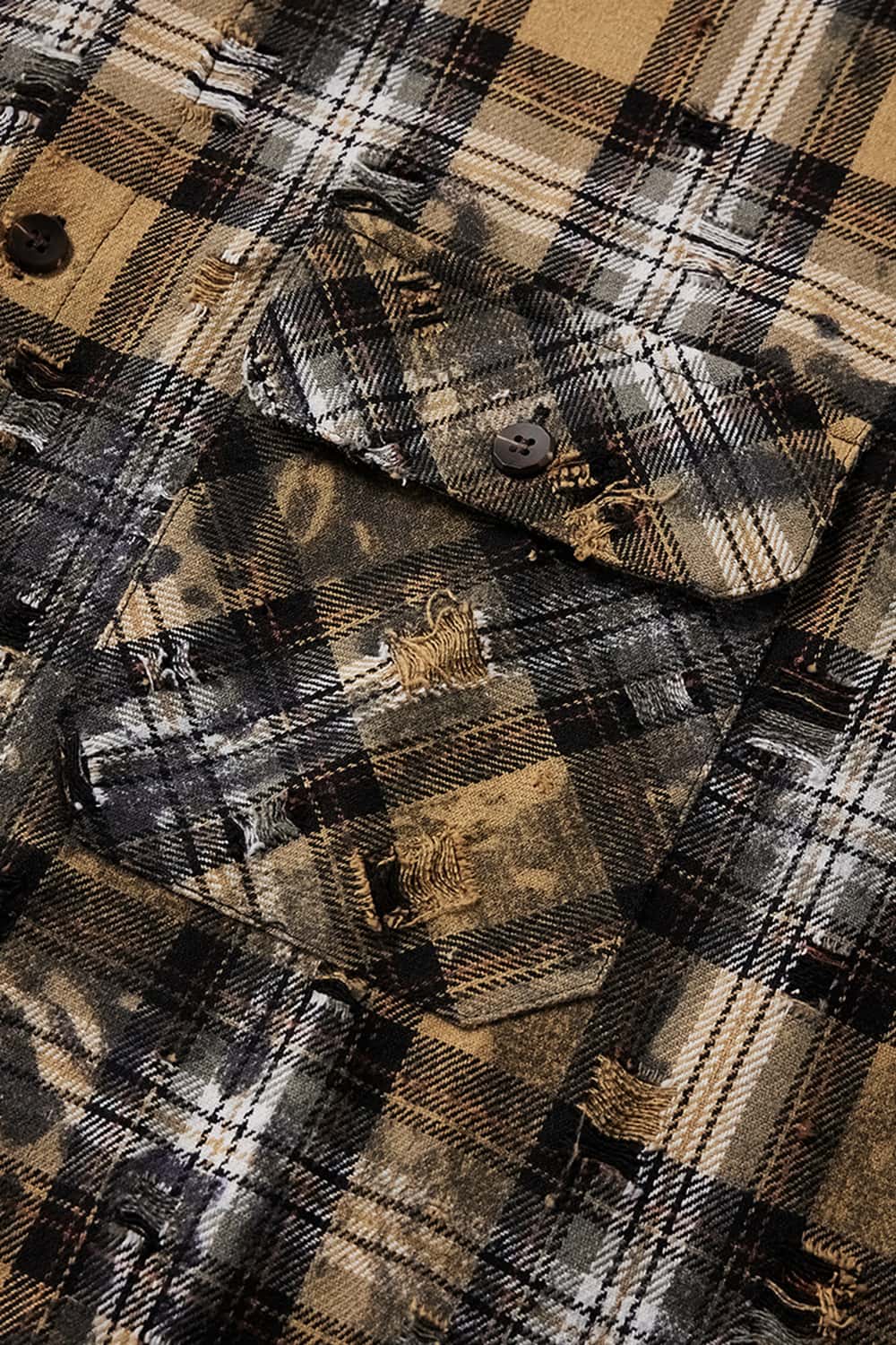 Distressed Plaid Shirt Jacket with Irregular Raw Edges