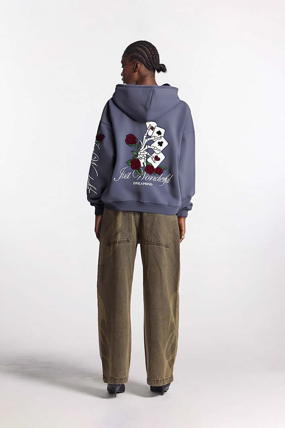 Poker Rose Embroidered Hoodie Sweatshirt