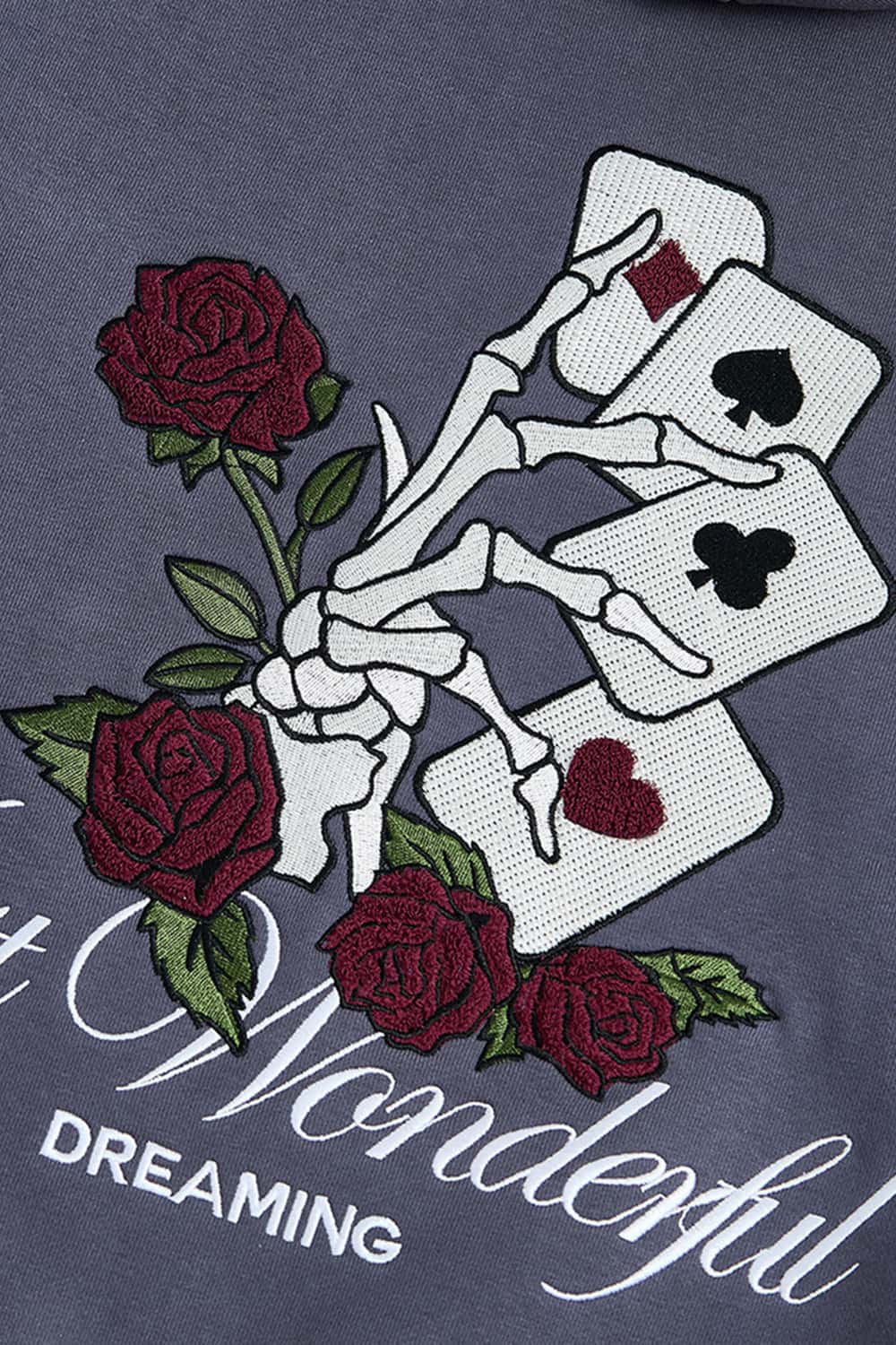 Poker Rose Embroidered Hoodie Sweatshirt