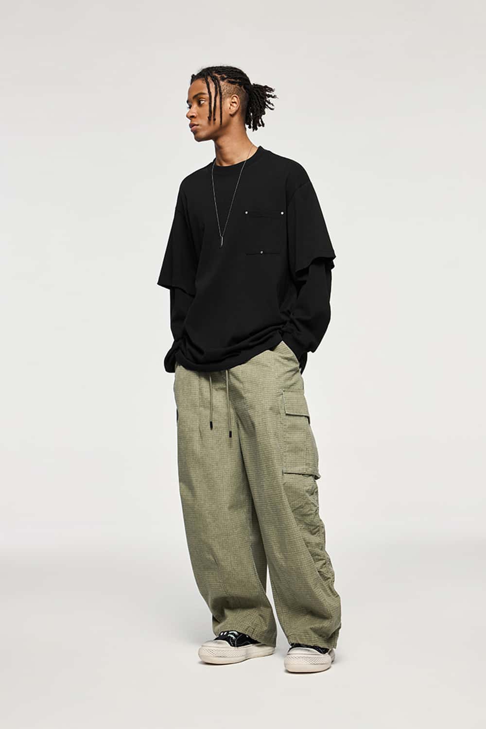 Heavyweight 265G Rivet Faux-Layer Long Sleeve Pocket T-Shirt