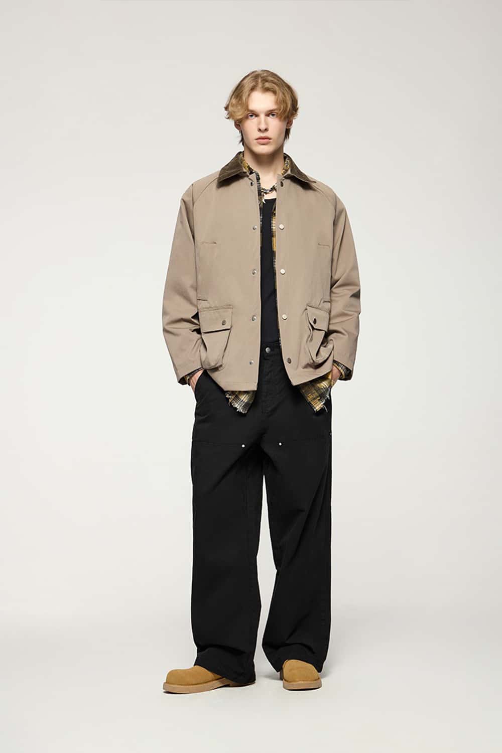 Washed Cotton Carpenter Work Pants with Rivet Detail