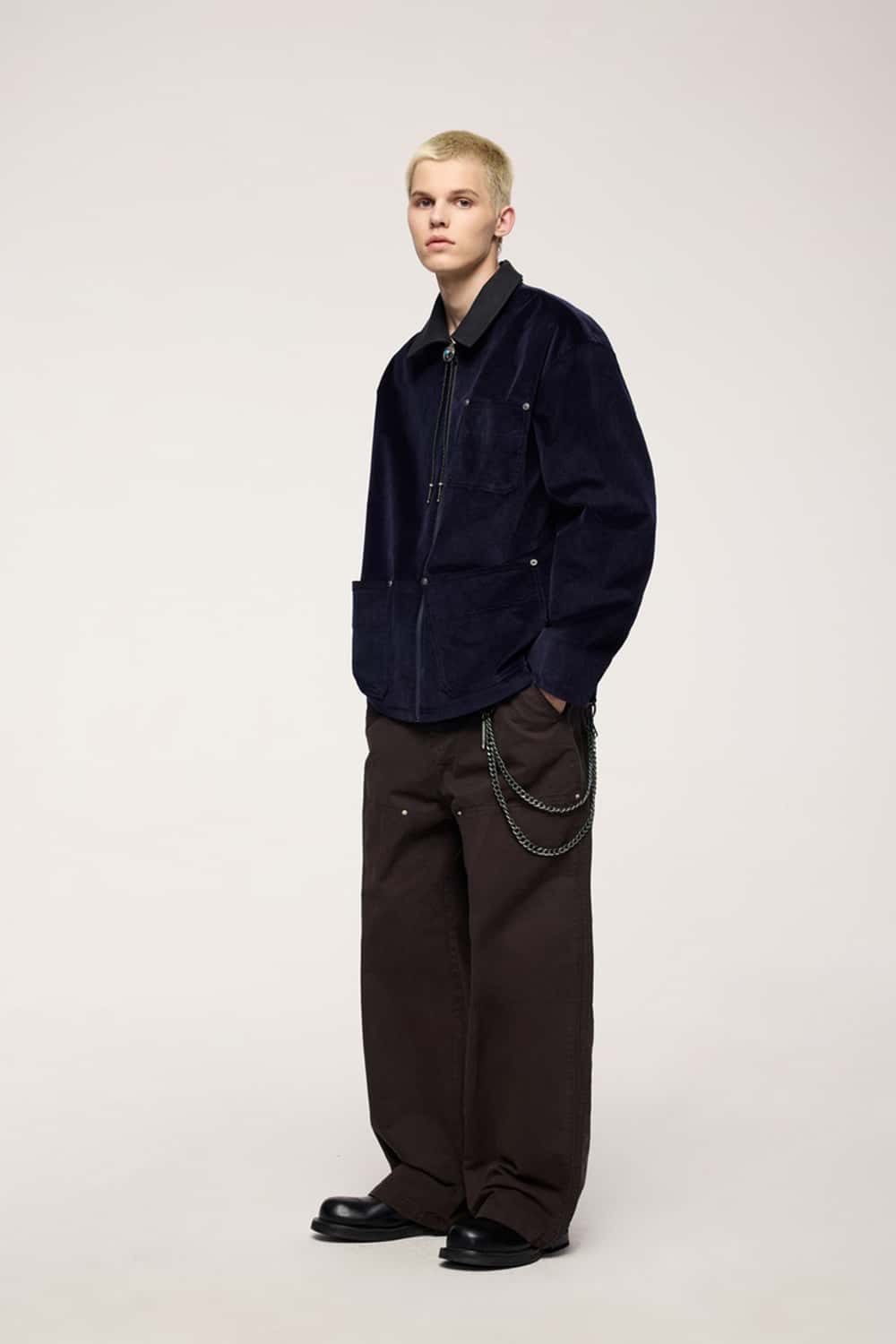 Washed Cotton Carpenter Work Pants with Rivet Detail