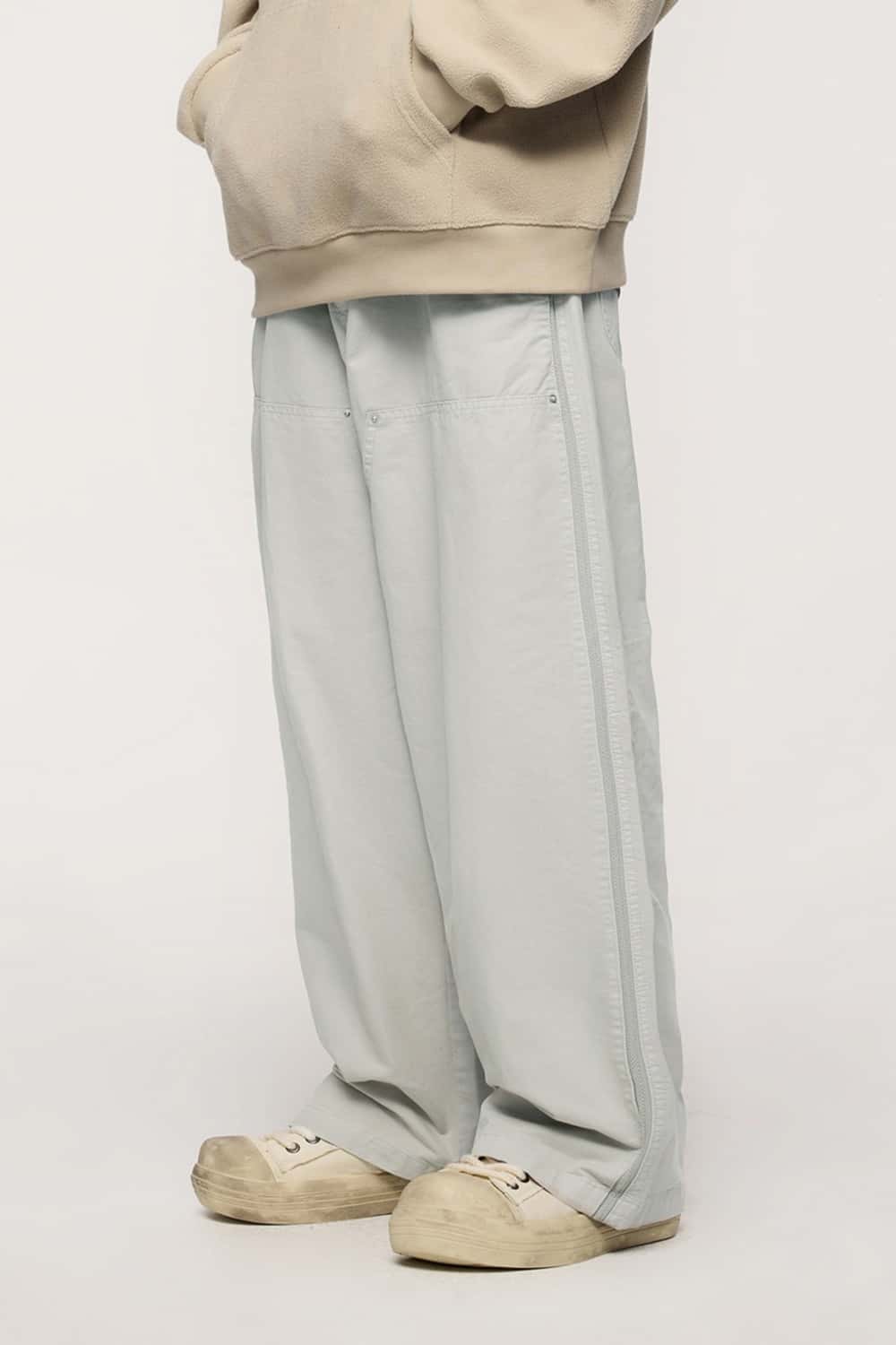 Washed Cotton Carpenter Work Pants with Rivet Detail