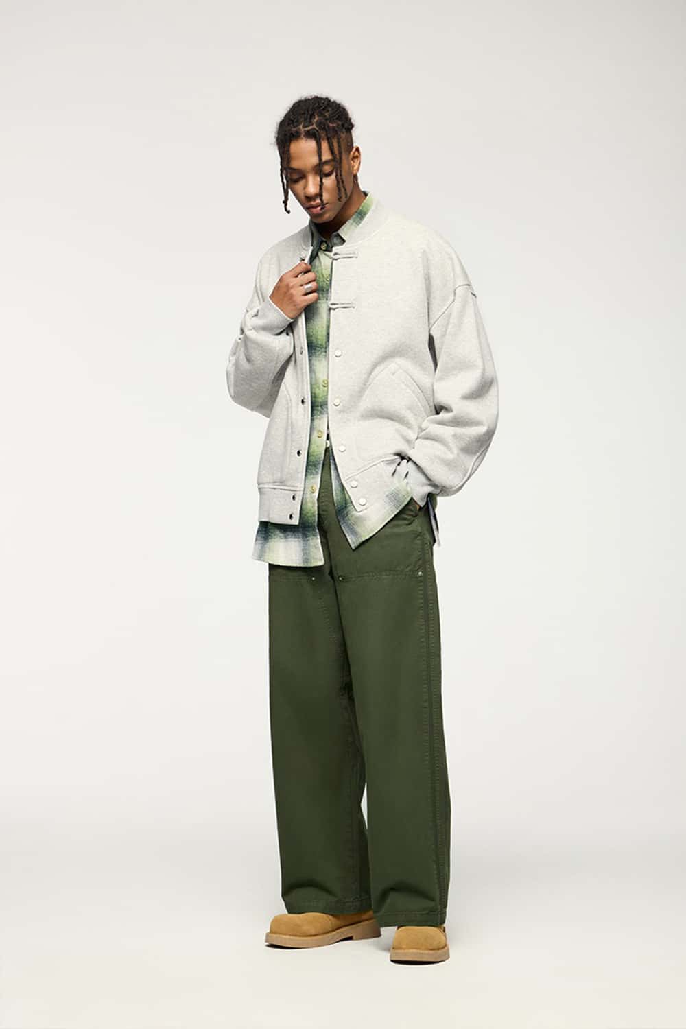 Washed Cotton Carpenter Work Pants with Rivet Detail