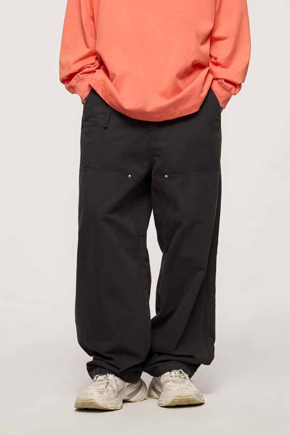 Washed Cotton Carpenter Work Pants with Rivet Detail