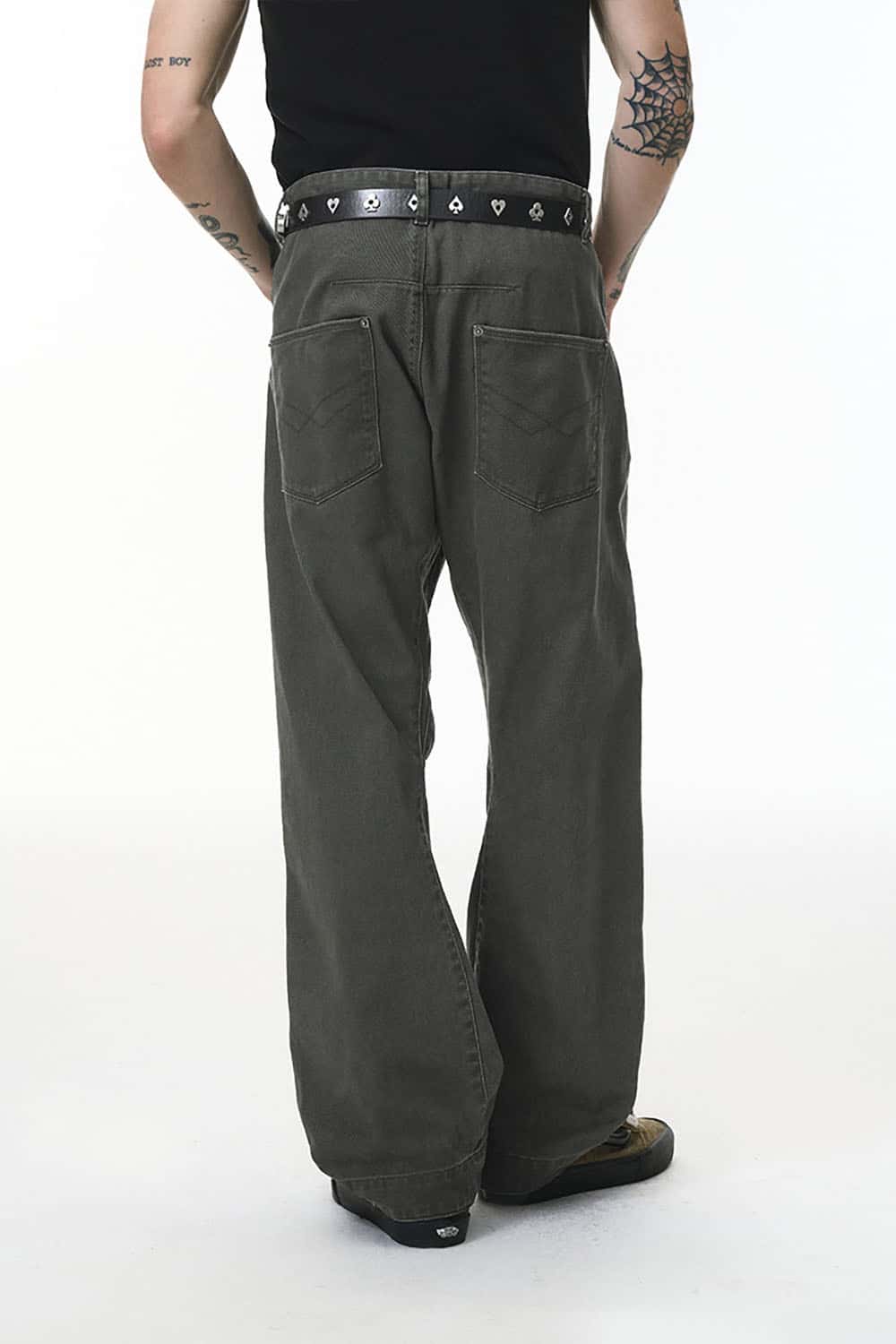 Washed 3D Curved Vintage Workwear Pants _ Relaxed Fit Distressed Casual Trousers