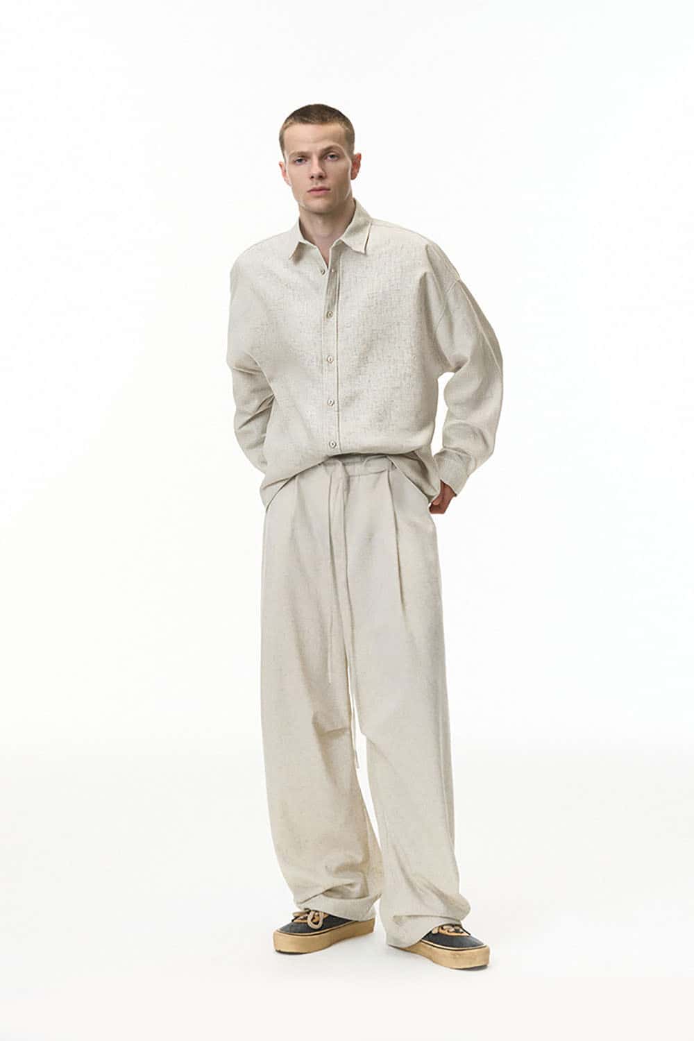 Linen Loose-Fit Drop Shoulder Long Sleeve Shirt _ Comfortable Button-Up Cardigan