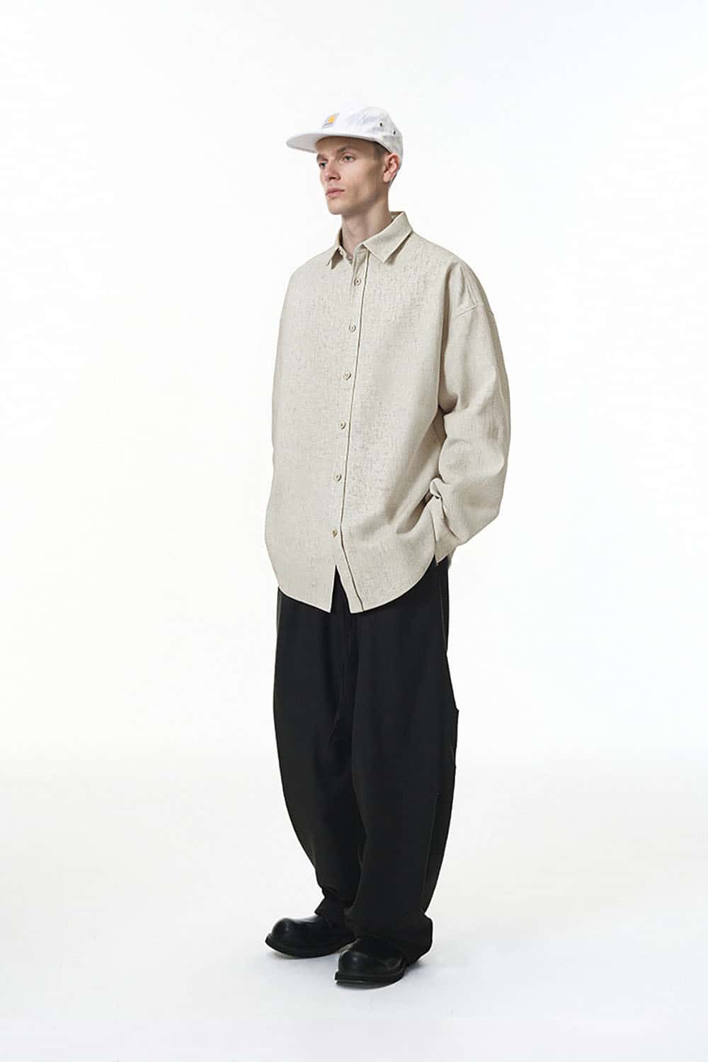 Linen Loose-Fit Drop Shoulder Long Sleeve Shirt _ Comfortable Button-Up Cardigan