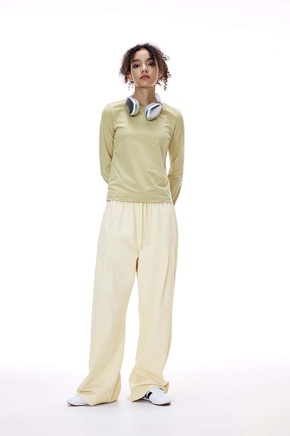 Twill Deconstructed Wide-Leg Pants _ Relaxed Fit Curved Seam Casual Trousers