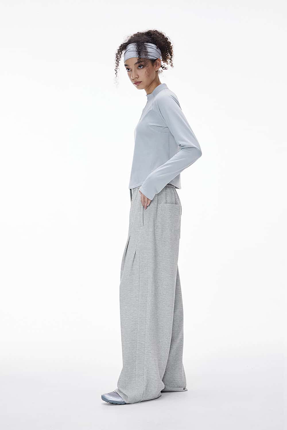 Twill Deconstructed Wide-Leg Pants _ Relaxed Fit Curved Seam Casual Trousers