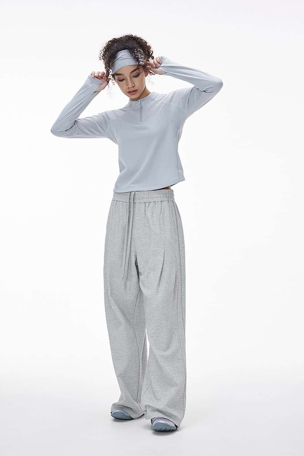 Twill Deconstructed Wide-Leg Pants _ Relaxed Fit Curved Seam Casual Trousers