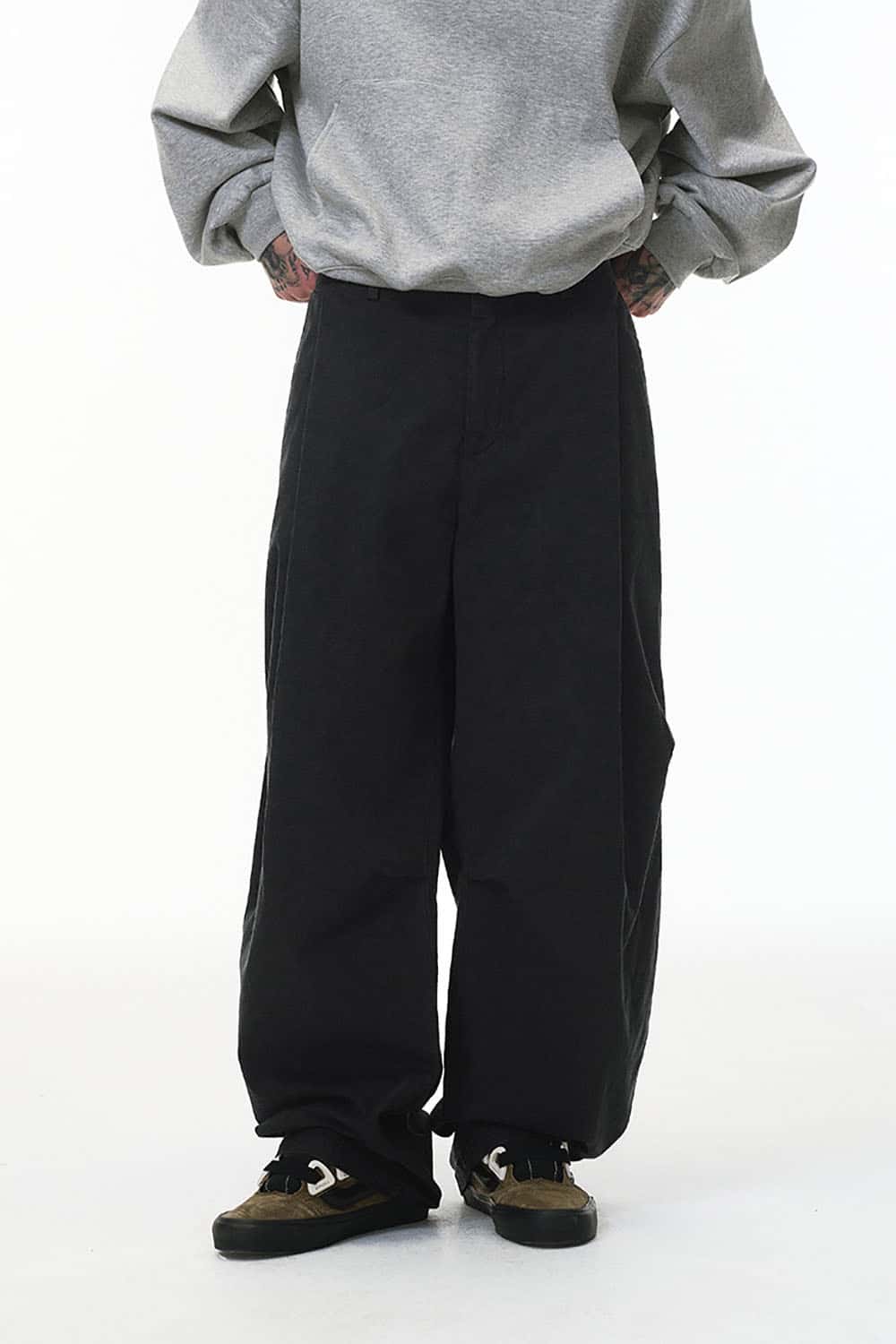 Pleated Cargo Wide-Leg Pants _ Solid Color Relaxed Fit Casual Trousers