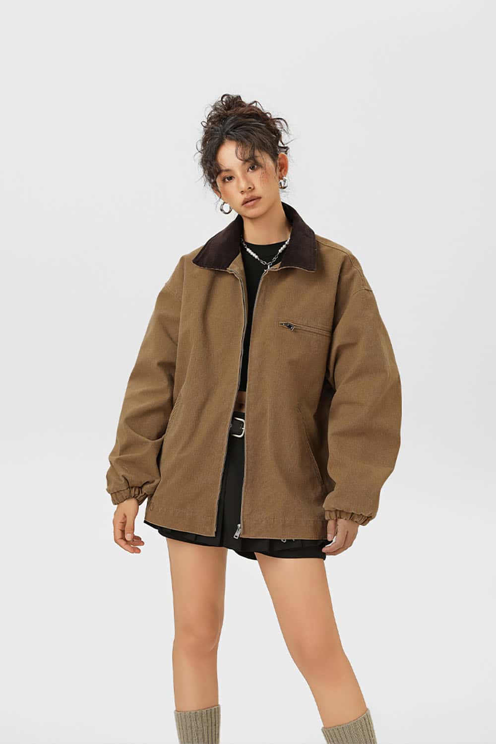 Washed Denim Jacket _ Vintage Contrast Collar Relaxed Fit Casual Outerwear