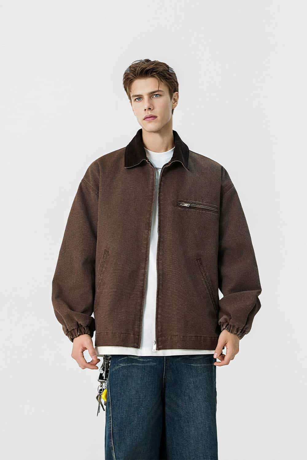 Washed Denim Jacket _ Vintage Contrast Collar Relaxed Fit Casual Outerwear