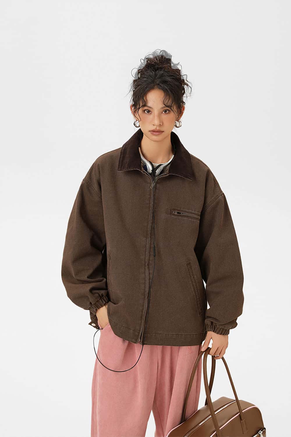 Washed Denim Jacket _ Vintage Contrast Collar Relaxed Fit Casual Outerwear