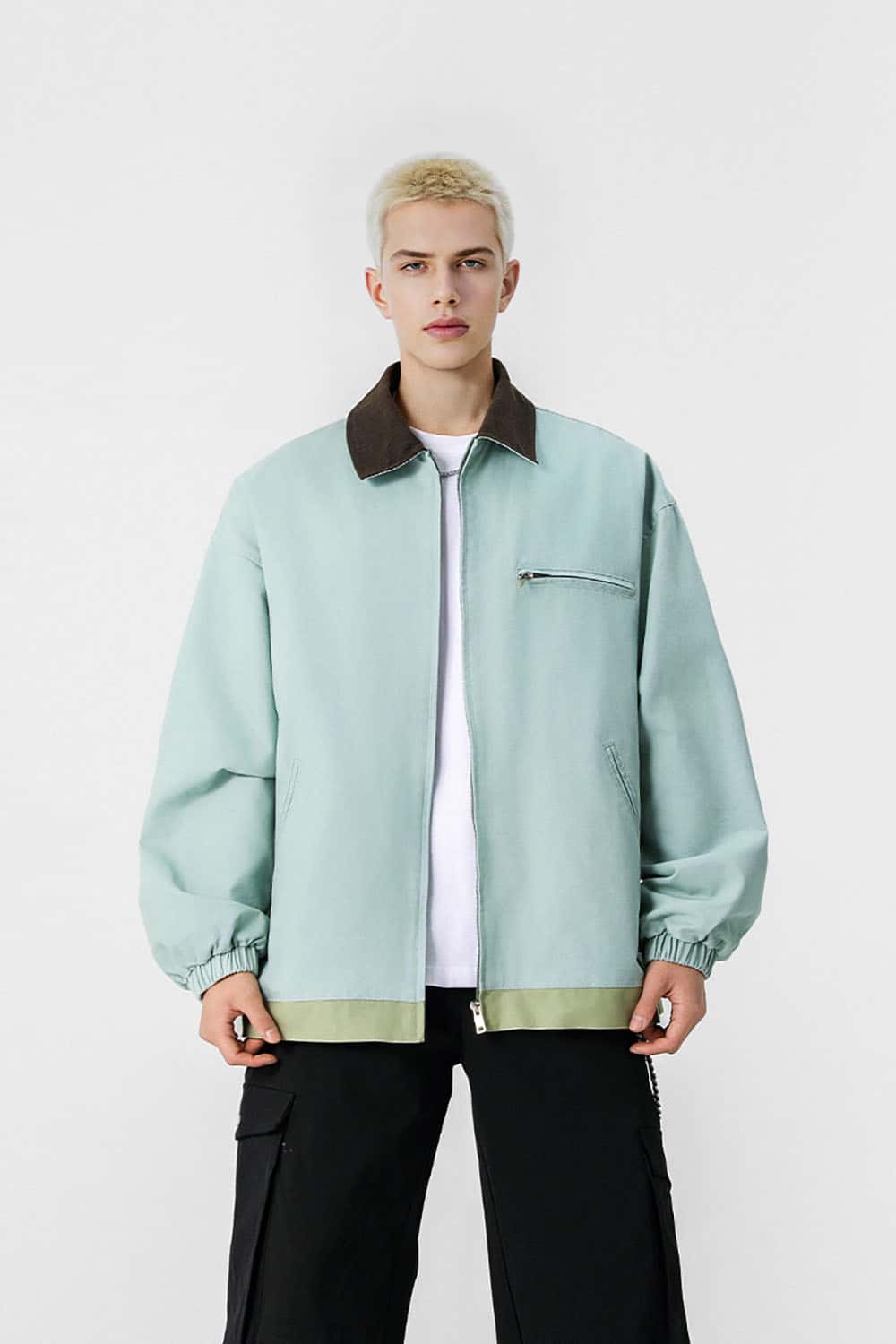 Washed Denim Jacket _ Vintage Contrast Collar Relaxed Fit Casual Outerwear