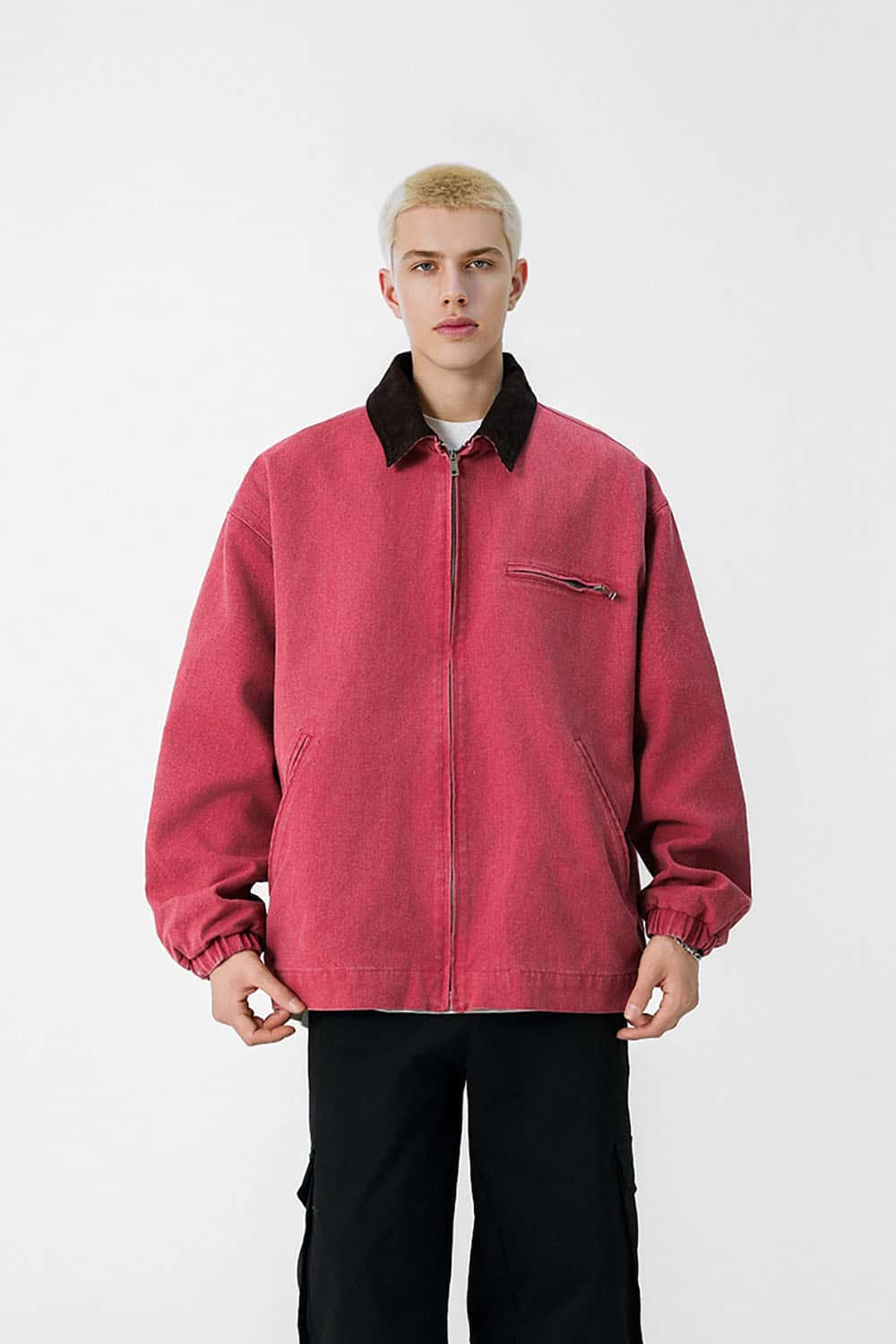 Washed Denim Jacket _ Vintage Contrast Collar Relaxed Fit Casual Outerwear