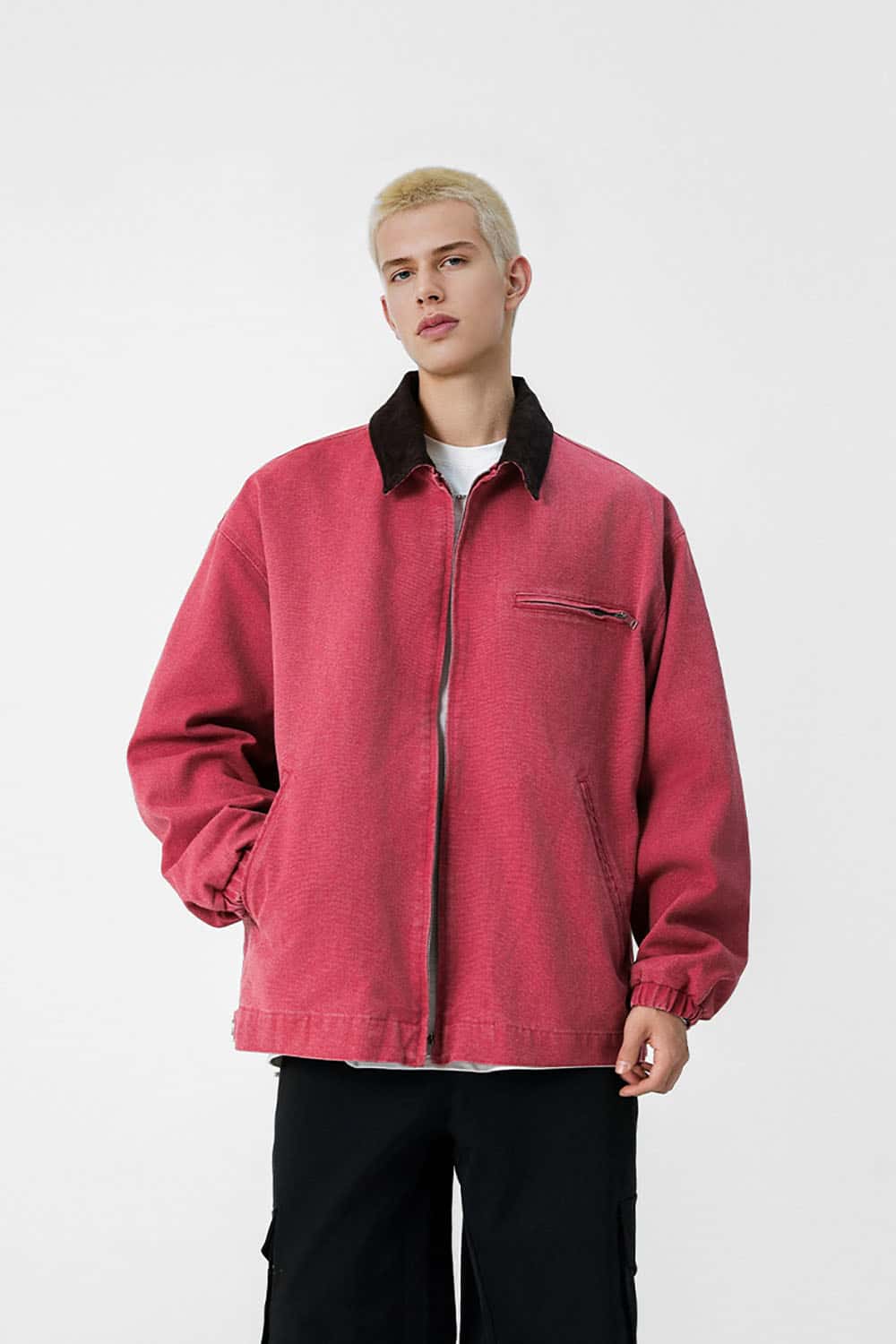 Washed Denim Jacket _ Vintage Contrast Collar Relaxed Fit Casual Outerwear