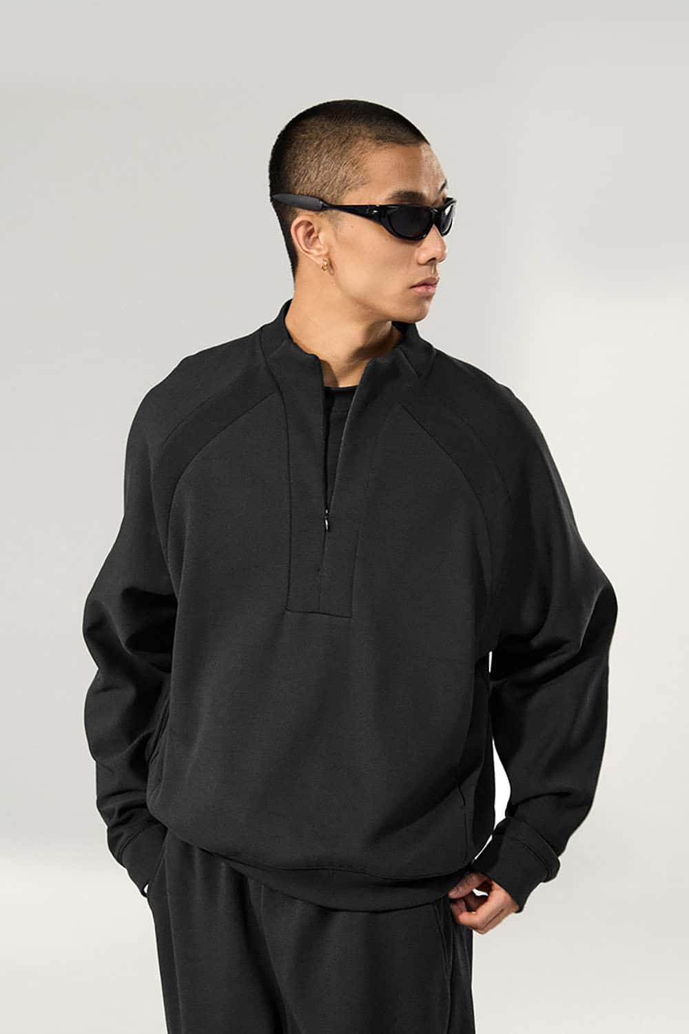 Lycra Pique Stretch Half-Zip Sweatshirt _ Comfortable Warm Lightweight Pullover