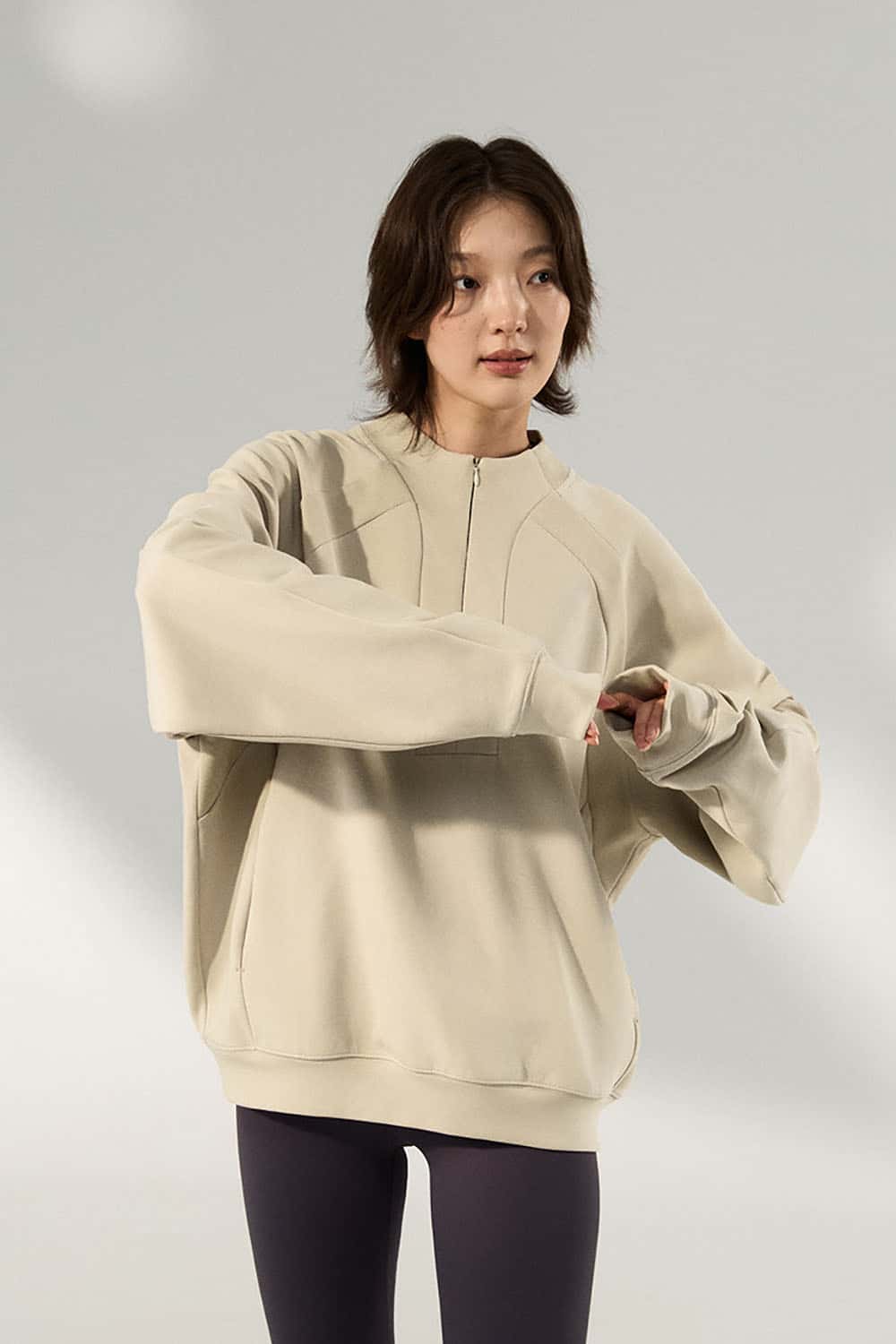 Lycra Pique Stretch Half-Zip Sweatshirt _ Comfortable Warm Lightweight Pullover