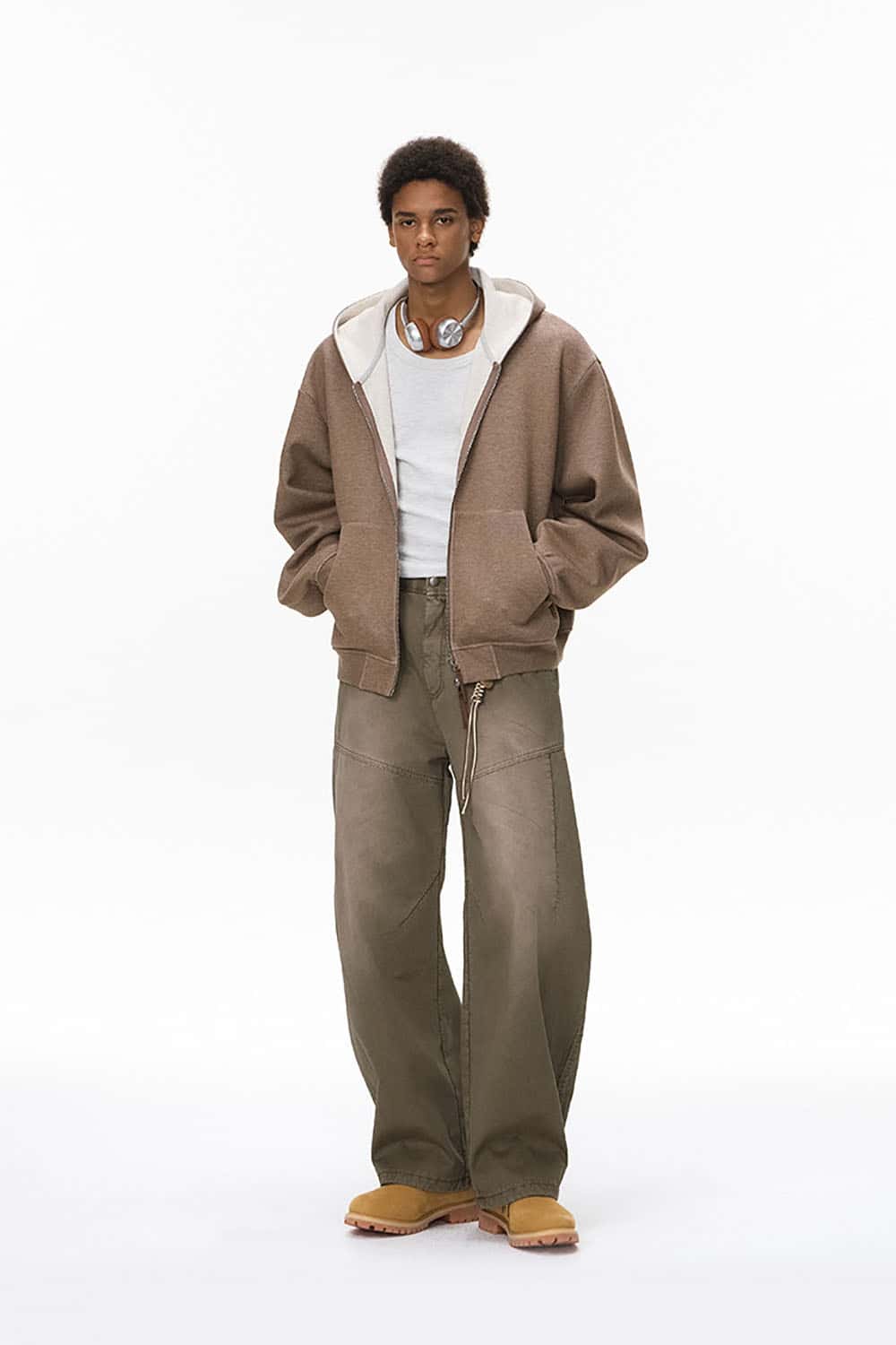 Double-Sided Zipper Contrast Short Hooded Sweatshirt _ Relaxed Fit Zip-Up Hoodie