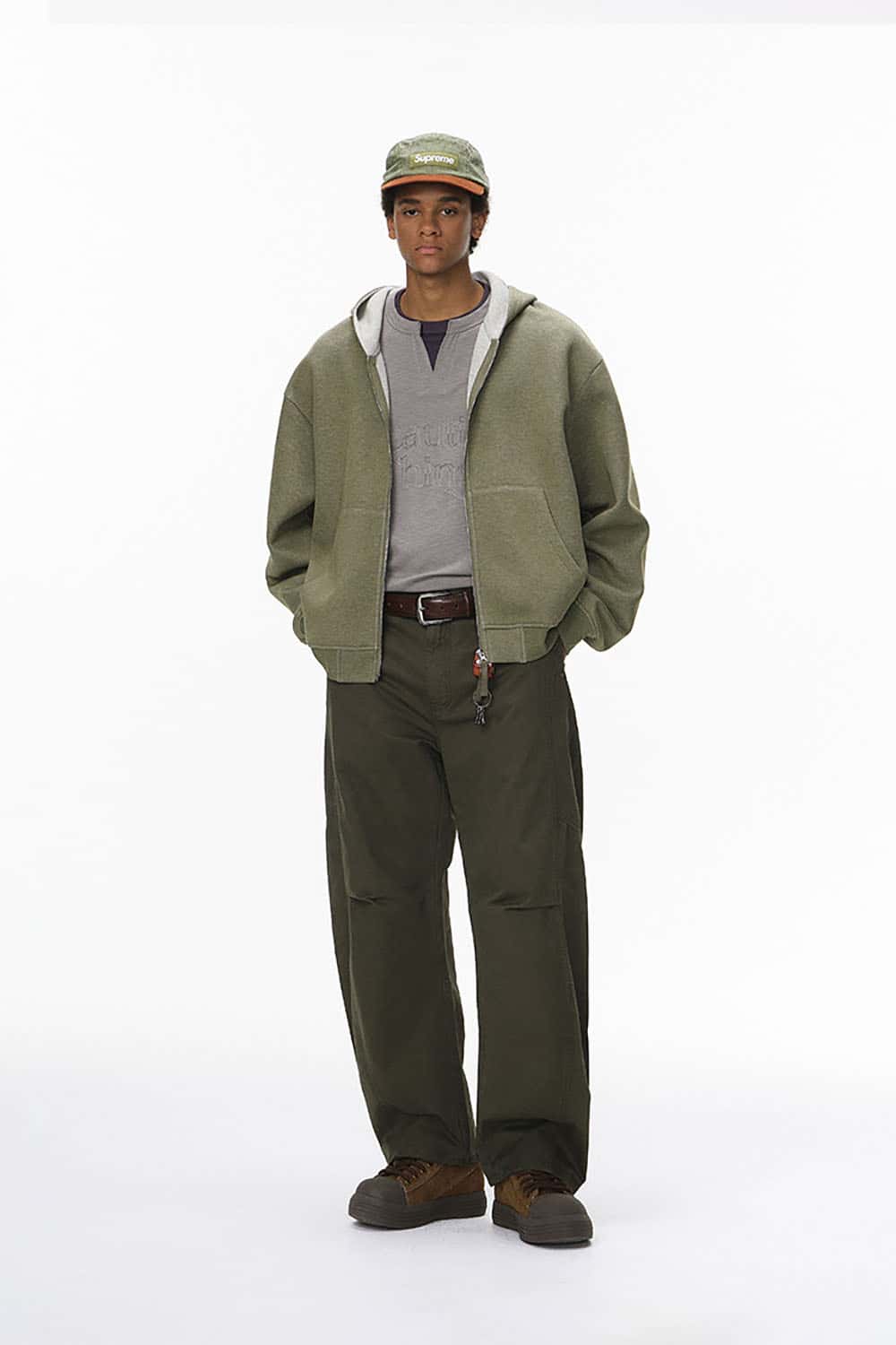 Double-Sided Zipper Contrast Short Hooded Sweatshirt _ Relaxed Fit Zip-Up Hoodie