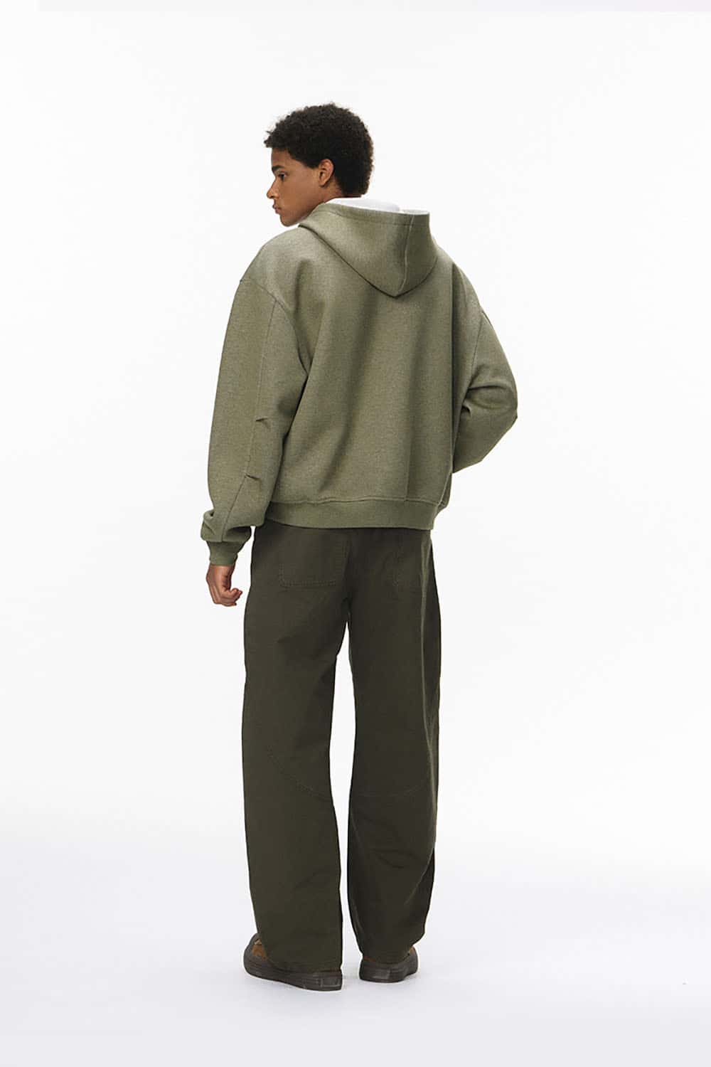 Double-Sided Zipper Contrast Short Hooded Sweatshirt _ Relaxed Fit Zip-Up Hoodie