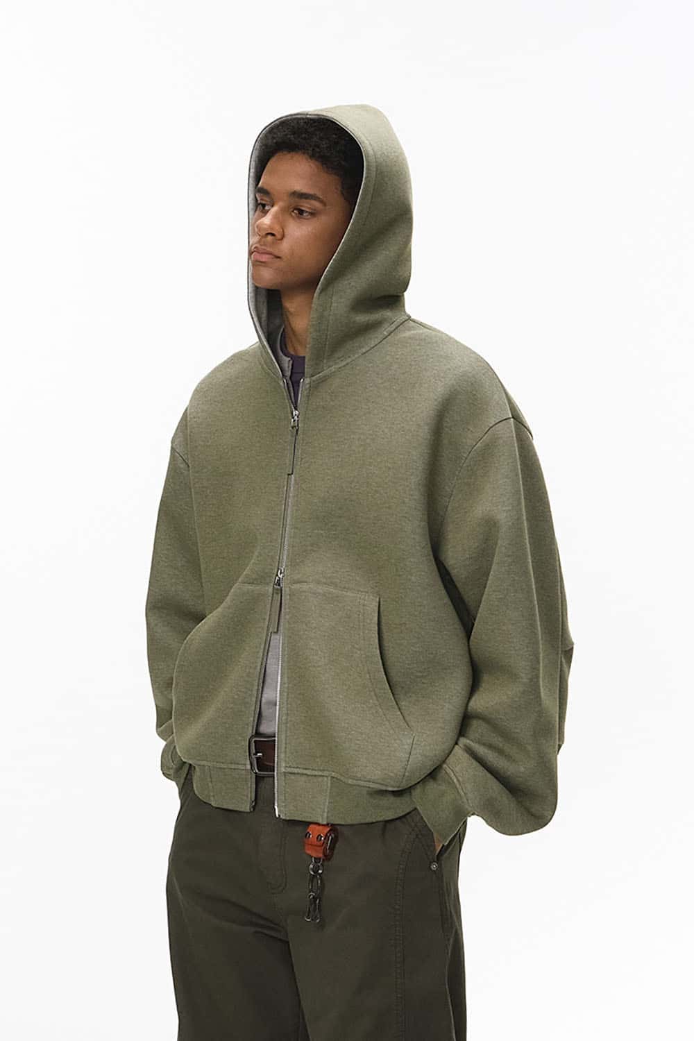 Double-Sided Zipper Contrast Short Hooded Sweatshirt _ Relaxed Fit Zip-Up Hoodie