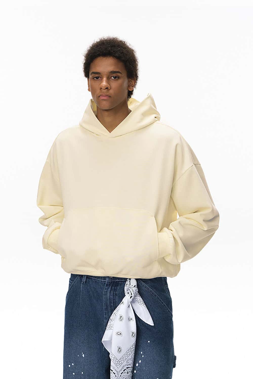 Dragon Scale Textured Boxy Hoodie _ 380G Relaxed Fit Cropped Pullover with Pocket