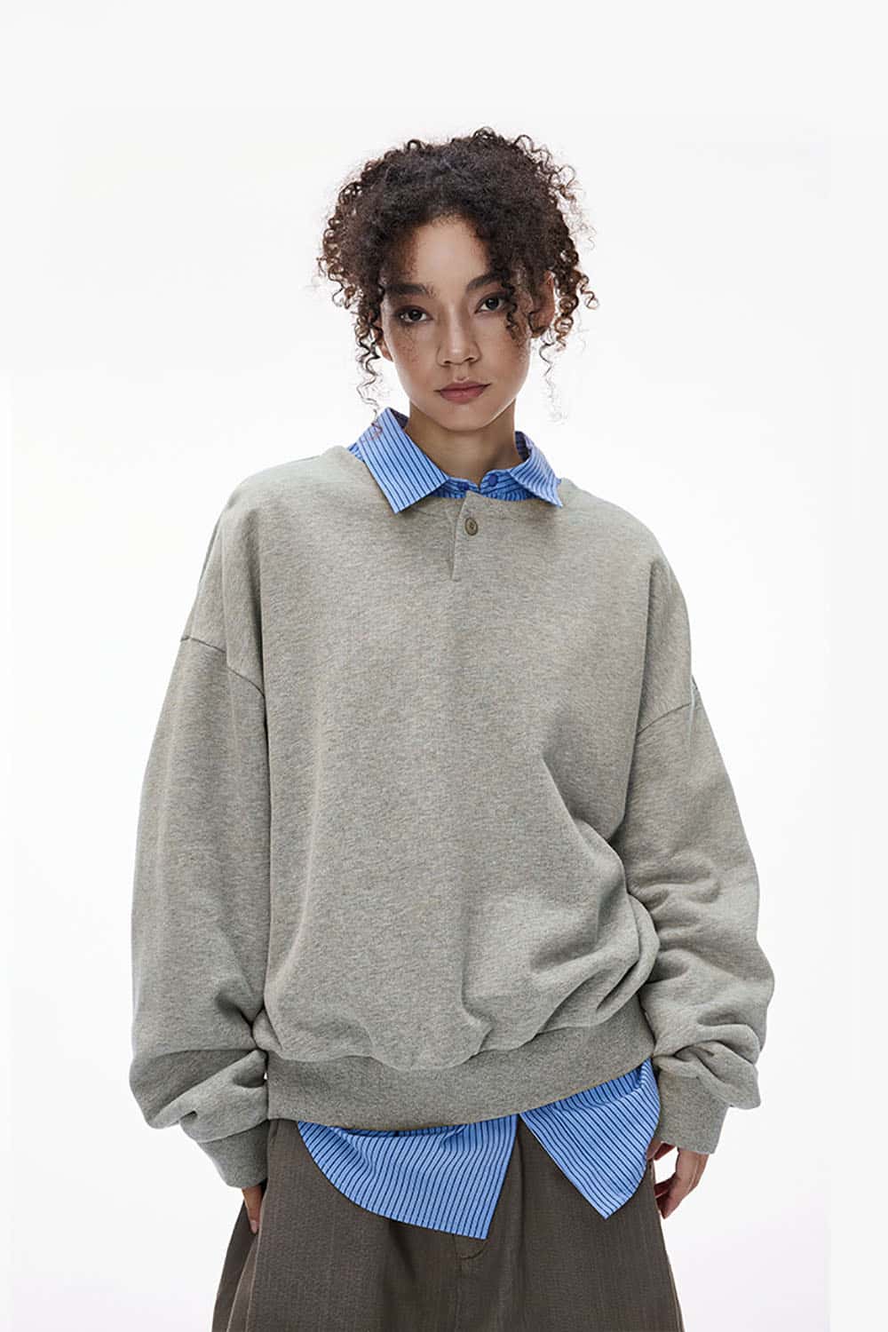 Boxy Loose-Fit Solid Color Sweatshirt _ Warm Relaxed Pullover Top