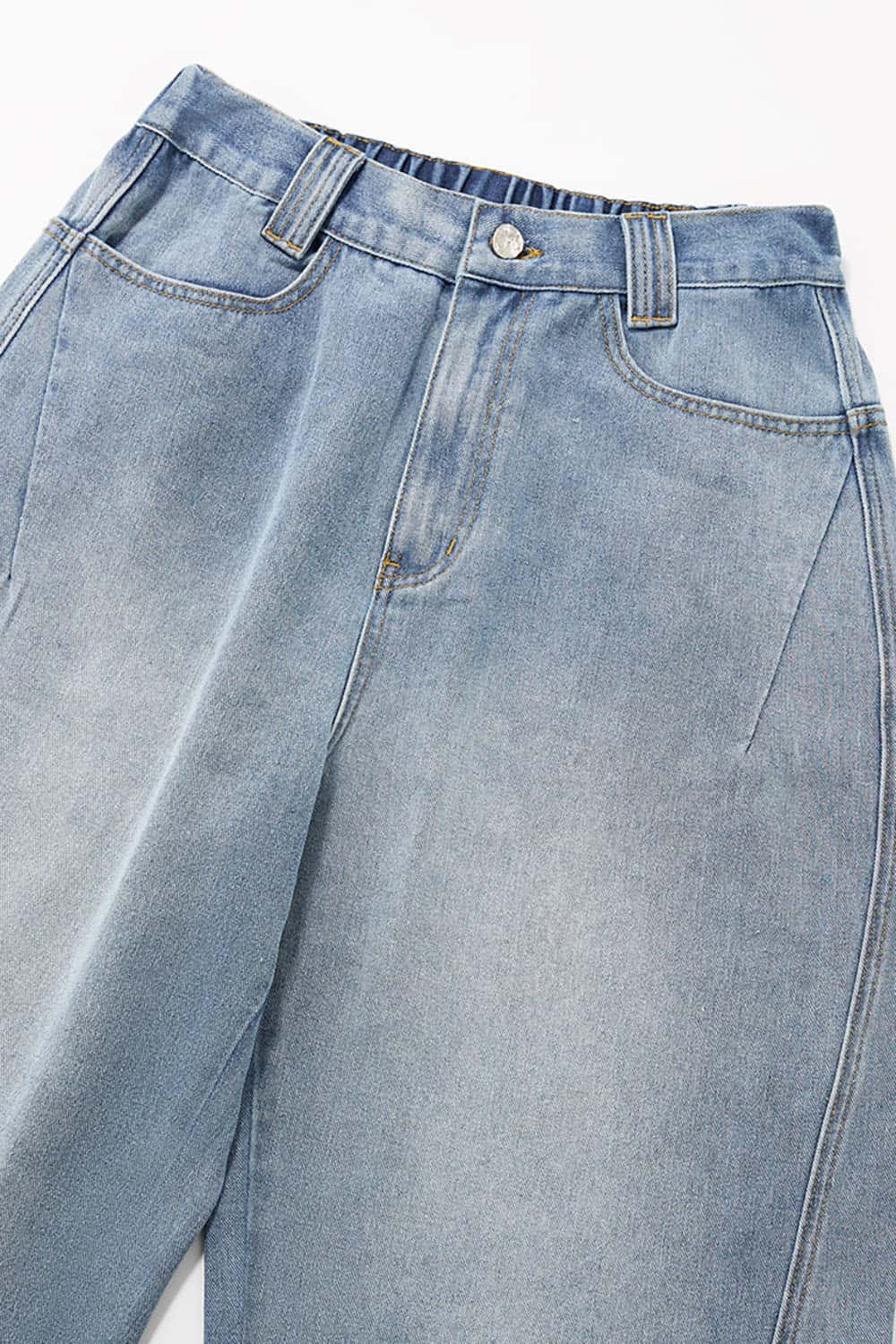 Wide-Leg Workwear Denim Jeans _ Vintage Washed Relaxed Fit Blended Casual Pants