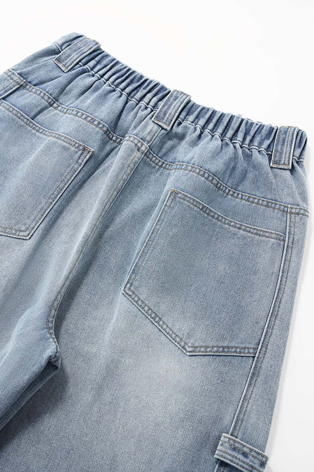 Wide-Leg Workwear Denim Jeans _ Vintage Washed Relaxed Fit Blended Casual Pants