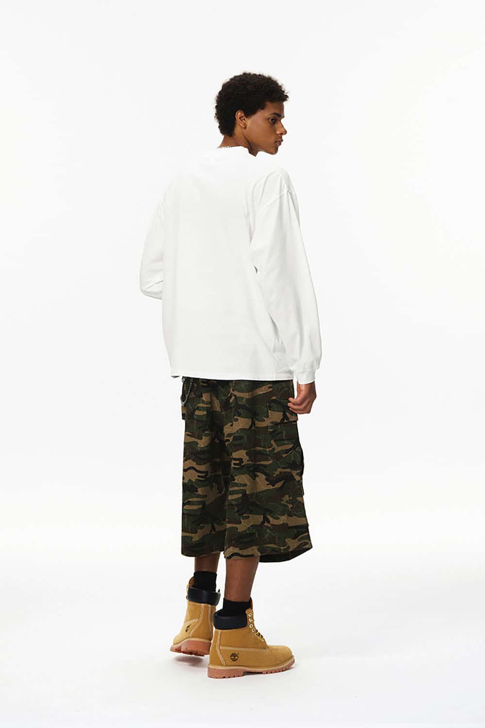 Pima Cotton Linen Blend Long Sleeve T-Shirt _ Solid Color Mock Neck Top