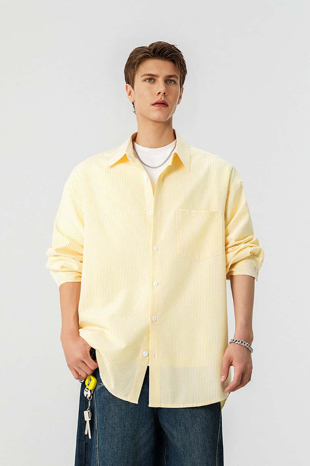 Windproof Contrast Stripe Shirt _ Casual Long Sleeve Button-Up Top