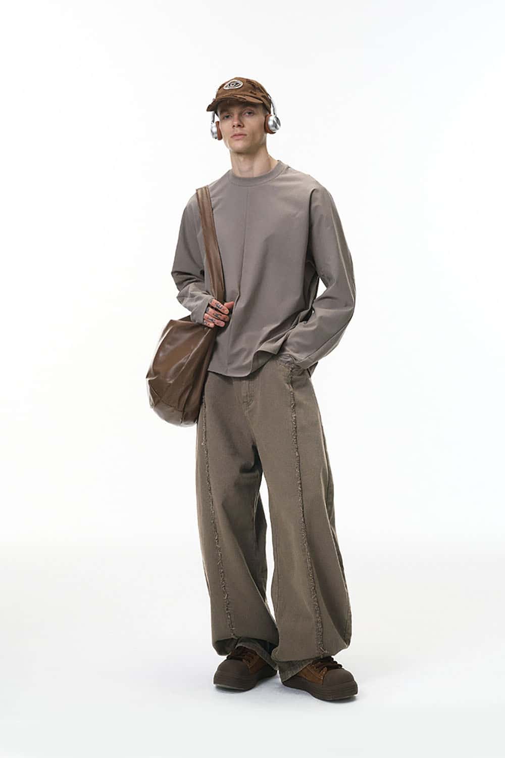 Deconstructed Washed Workwear Pants _ Distressed Raw Edge Relaxed Fit Trousers