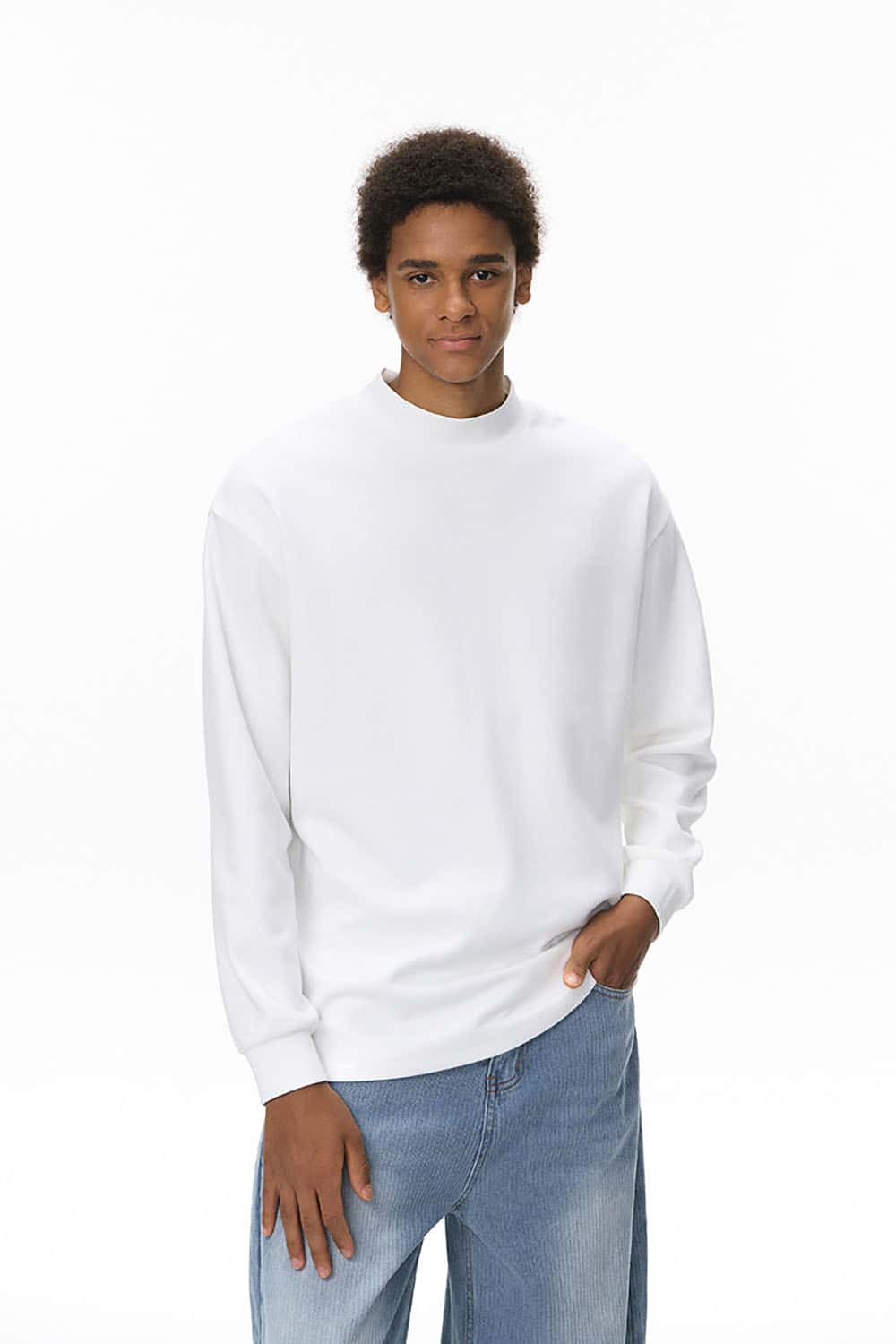 Skin-Feel Double-Faced Mock Neck Sweatshirt _ Antibacterial Outdoor Commuter Base Layer