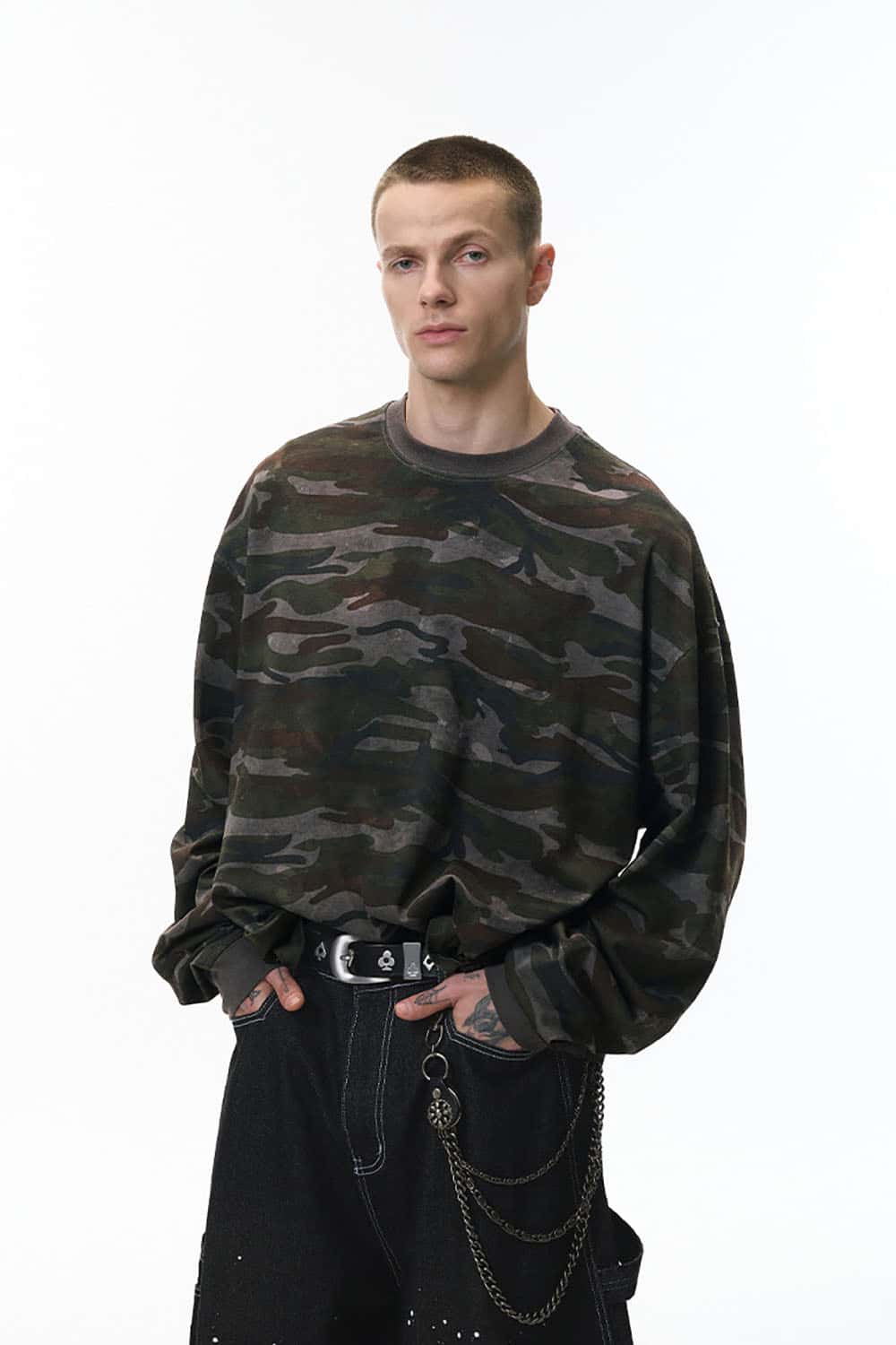 Camo Boxy Long Sleeve T-Shirt _ Outdoor Versatile Crewneck Base Layer