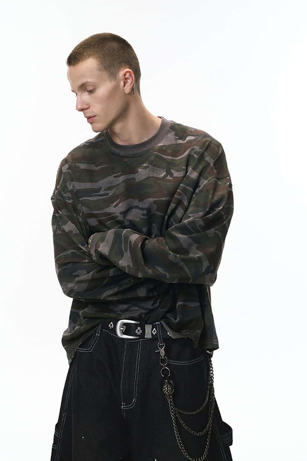 Camo Boxy Long Sleeve T-Shirt _ Outdoor Versatile Crewneck Base Layer