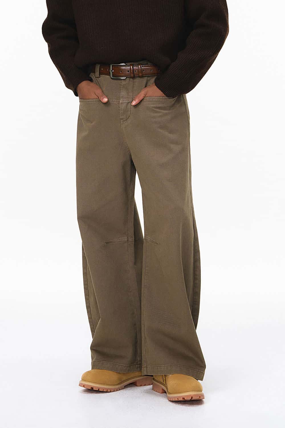 Rivet Vintage Washed Wide-Leg Pants _ Distressed Curved Seam Casual Trousers