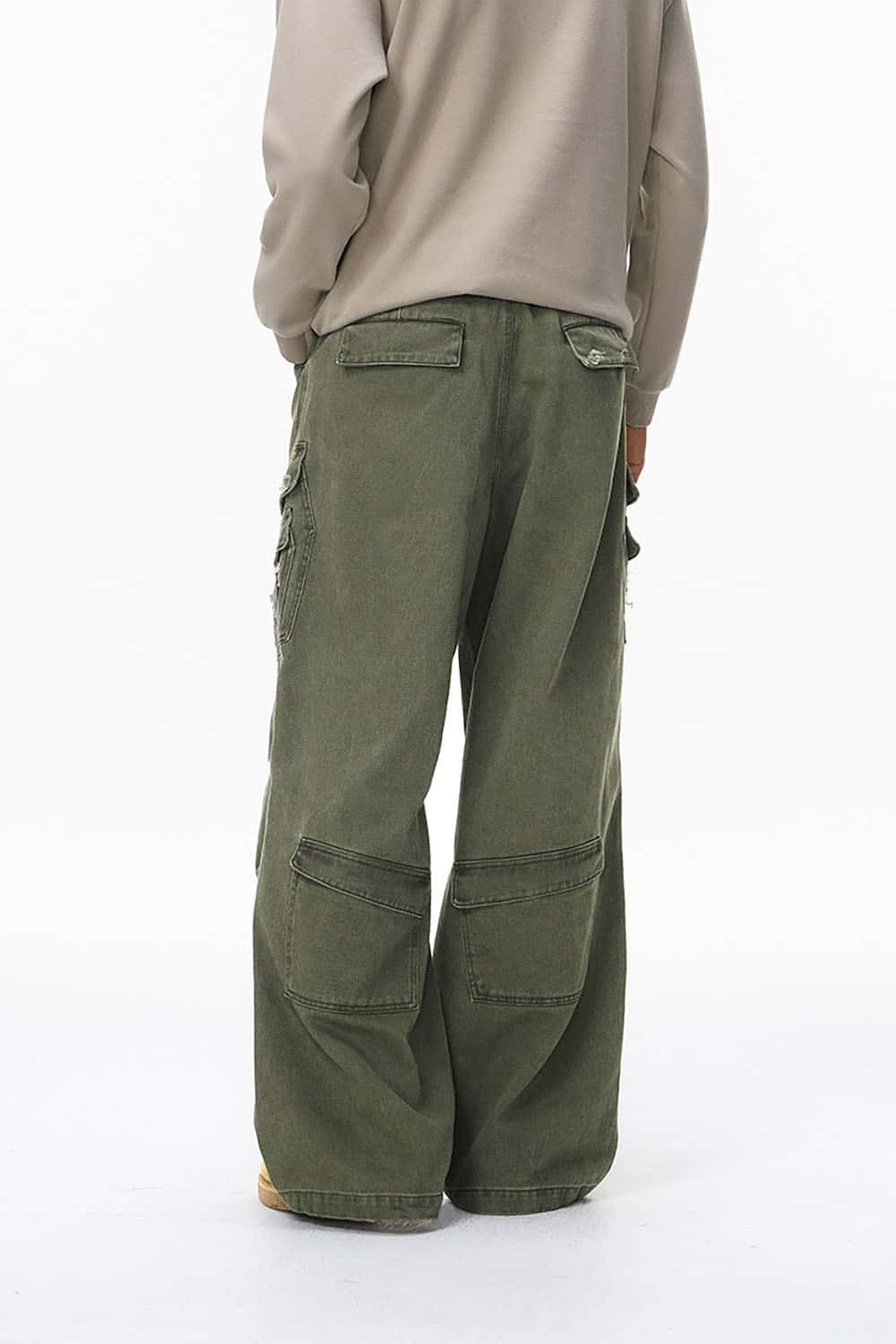 Distressed Washed Multi-Pocket Cargo Pants _ Vintage Loose Fit Utility Trousers
