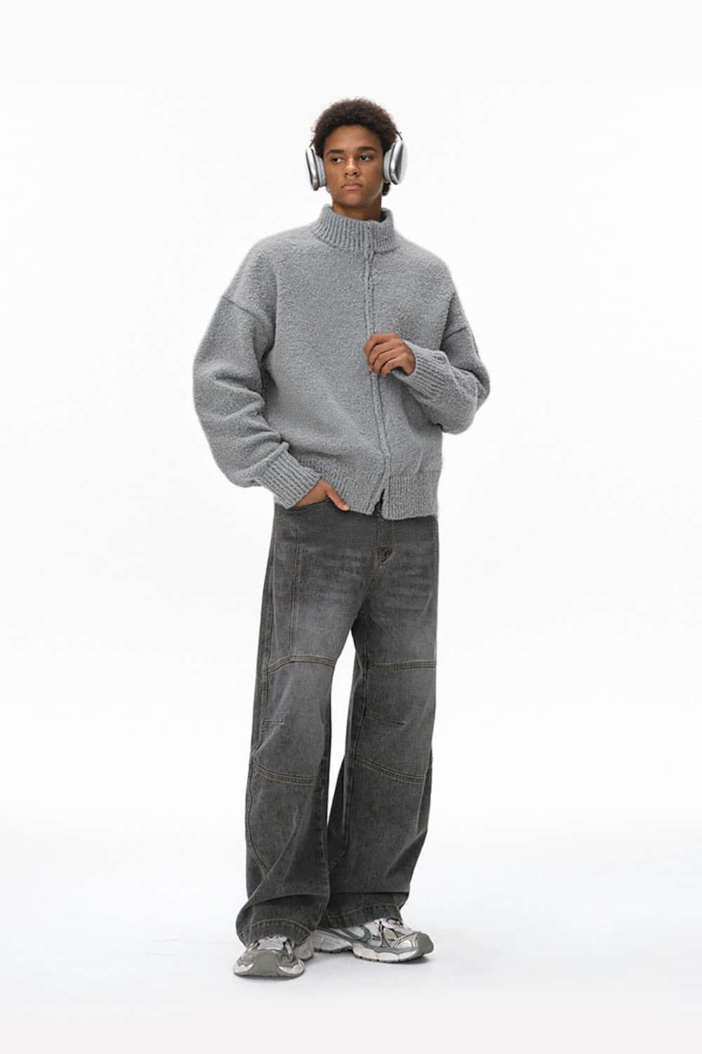 Vintage Stand Collar Knit Sweater Jacket _ Warm Retro Zip-Up Cardigan