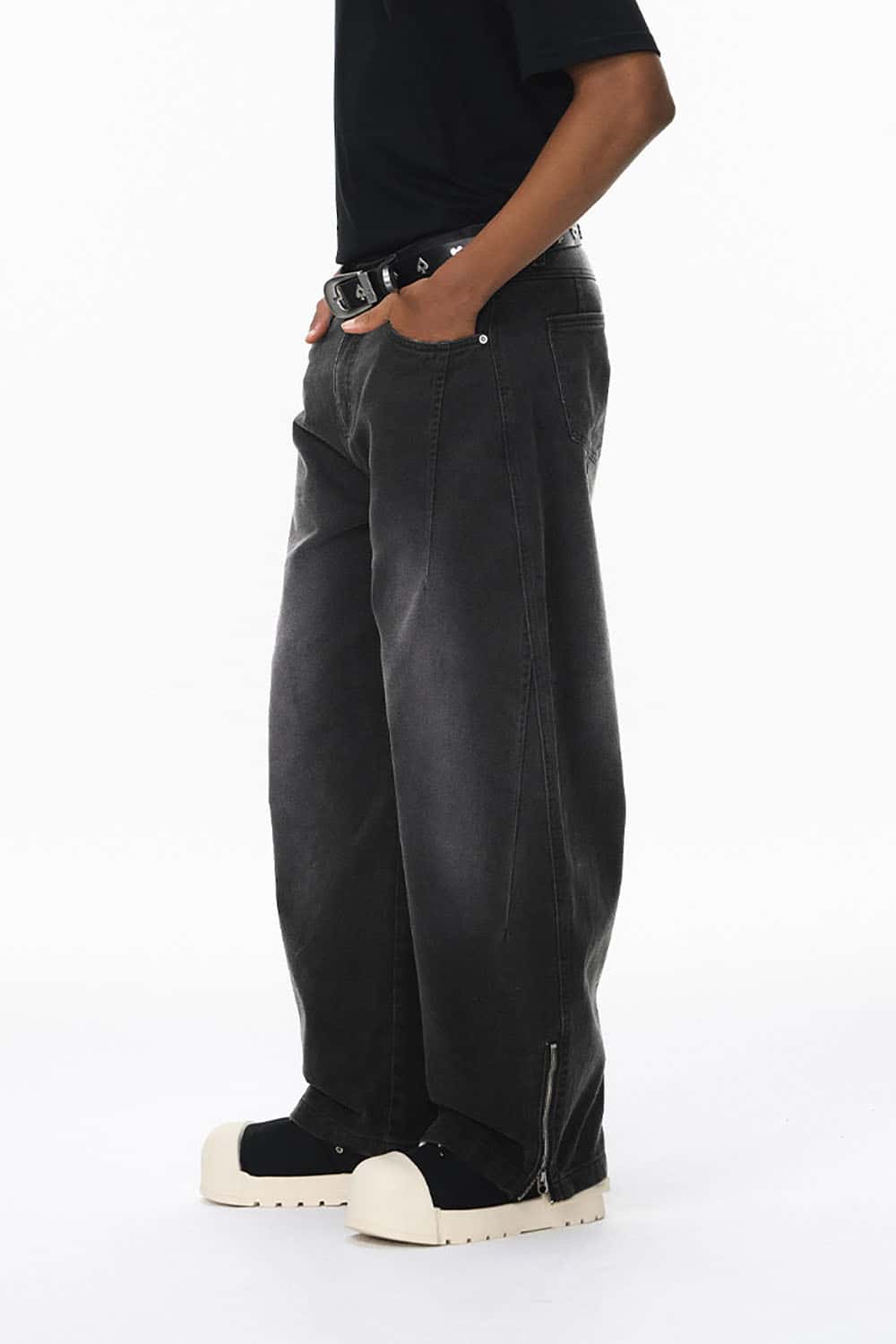 Vintage Washed Pleated Workwear Pants _ Relaxed Fit Distressed Utility Trousers