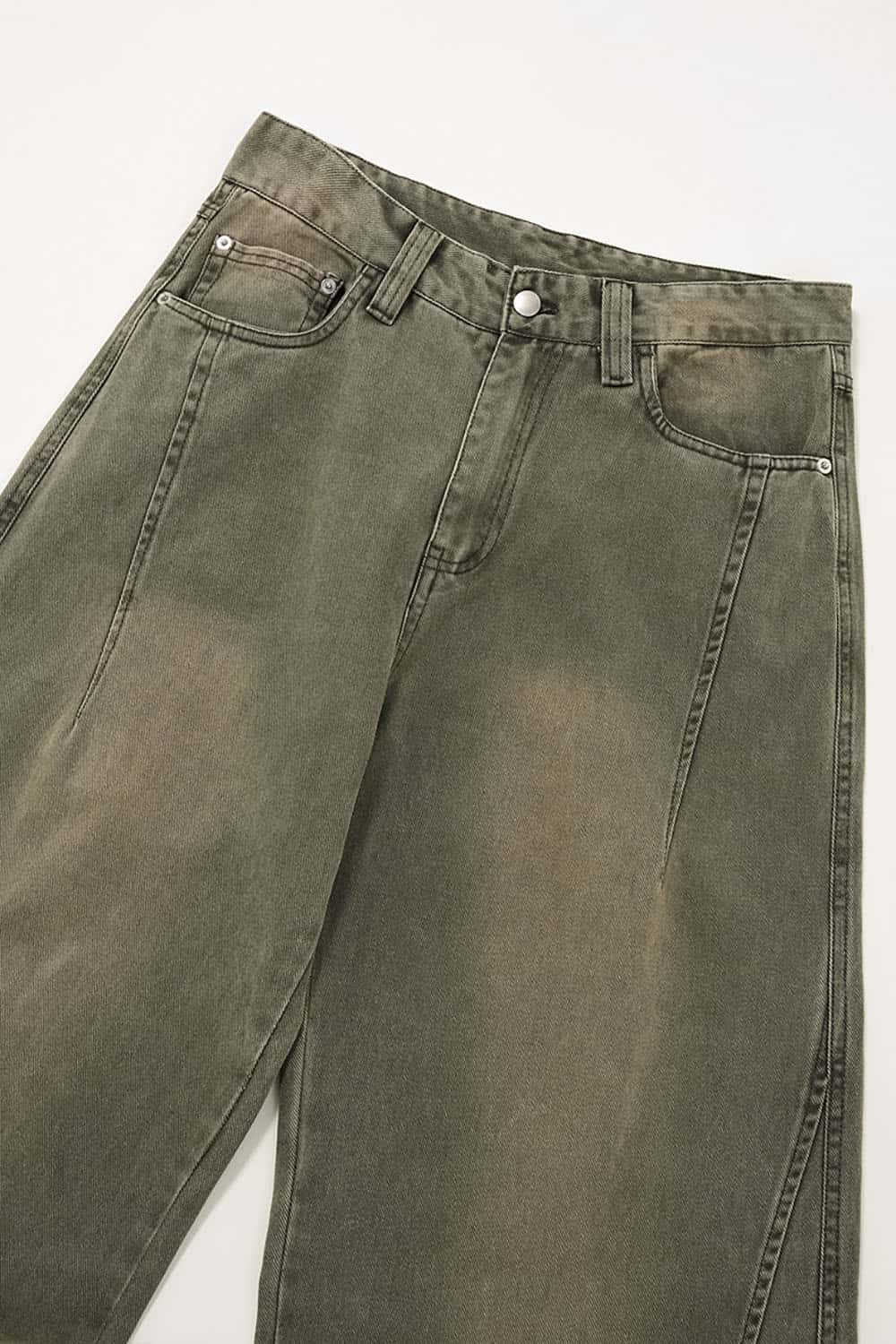 Vintage Washed Pleated Workwear Pants _ Relaxed Fit Distressed Utility Trousers